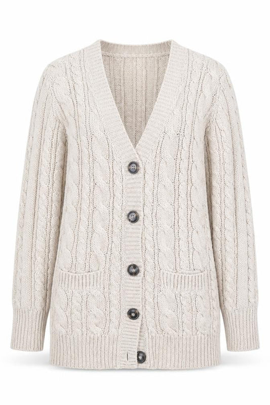 Zara Women Beige Cable Knit Long Sleeve V-Neck Cardigan Size S