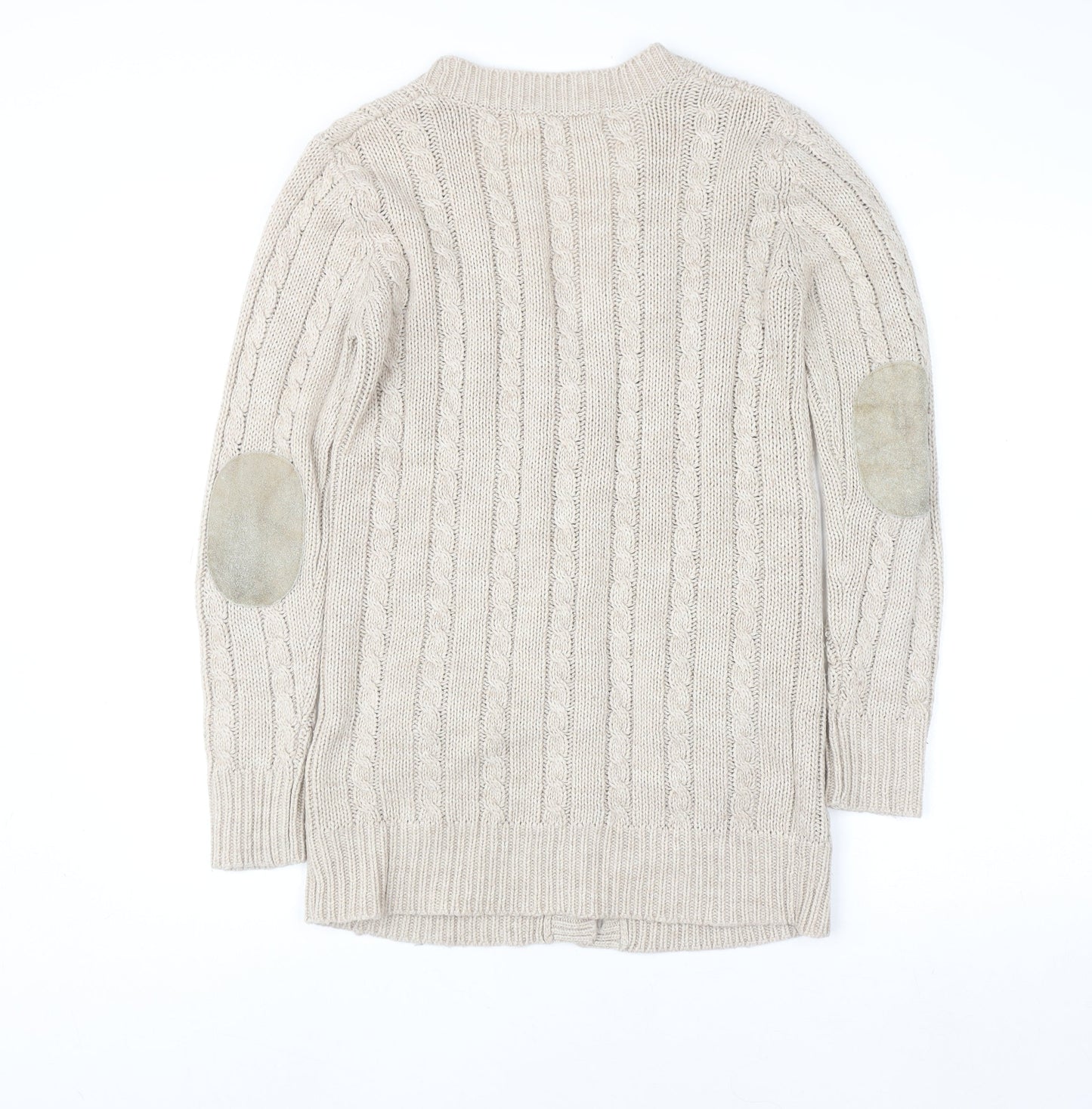 Zara Women Beige Cable Knit Long Sleeve V-Neck Cardigan Size S