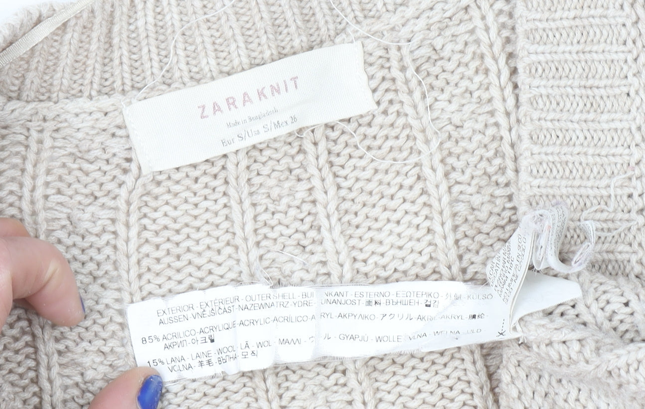 Zara Women Beige Cable Knit Long Sleeve V-Neck Cardigan Size S