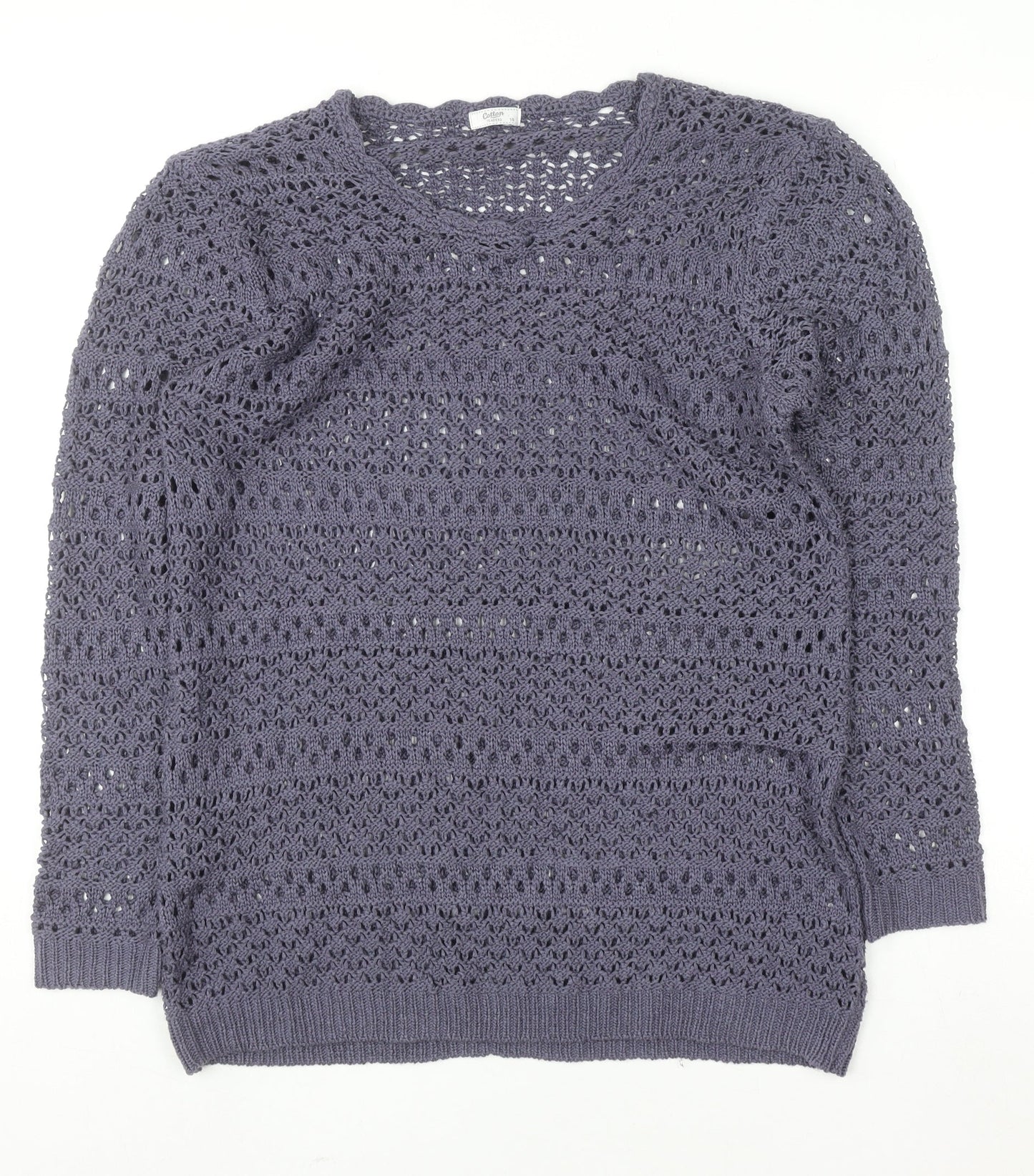 Cotton Traders Women's Purple Open-Knit Cotton Jumper Size 14