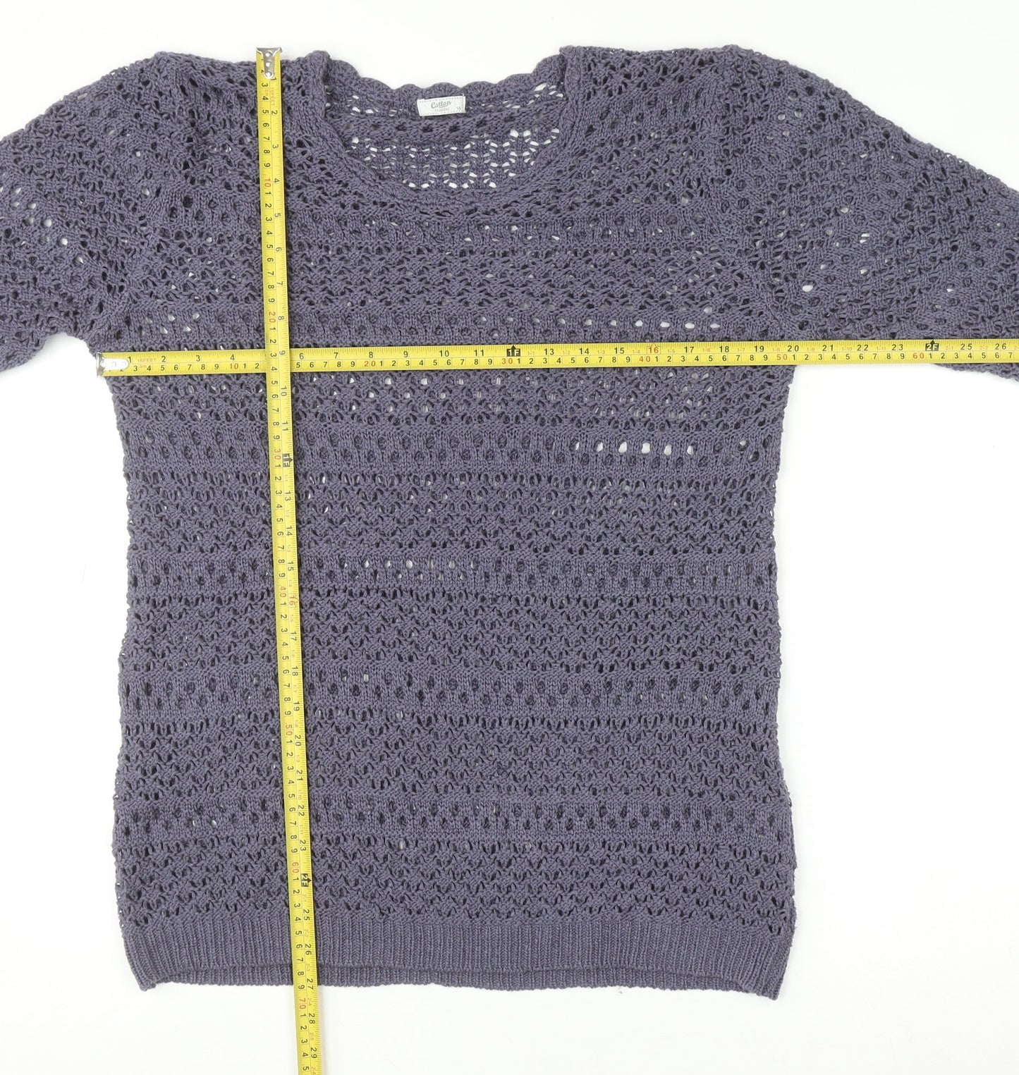 Cotton Traders Women's Purple Open-Knit Cotton Jumper Size 14