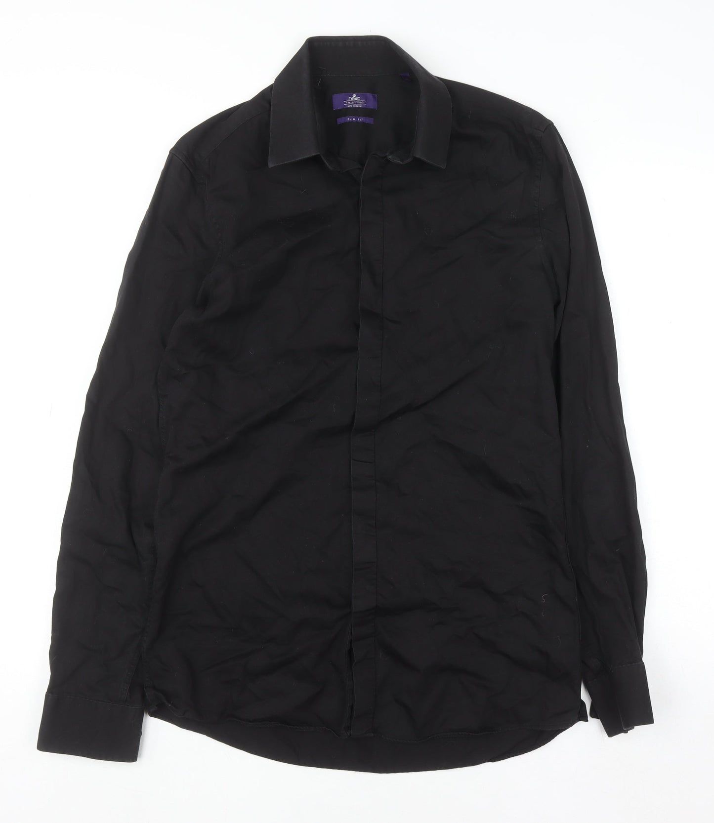 Next Men's Black Cotton Long Sleeve Button-Up Shirt Size 15 Classic Fit