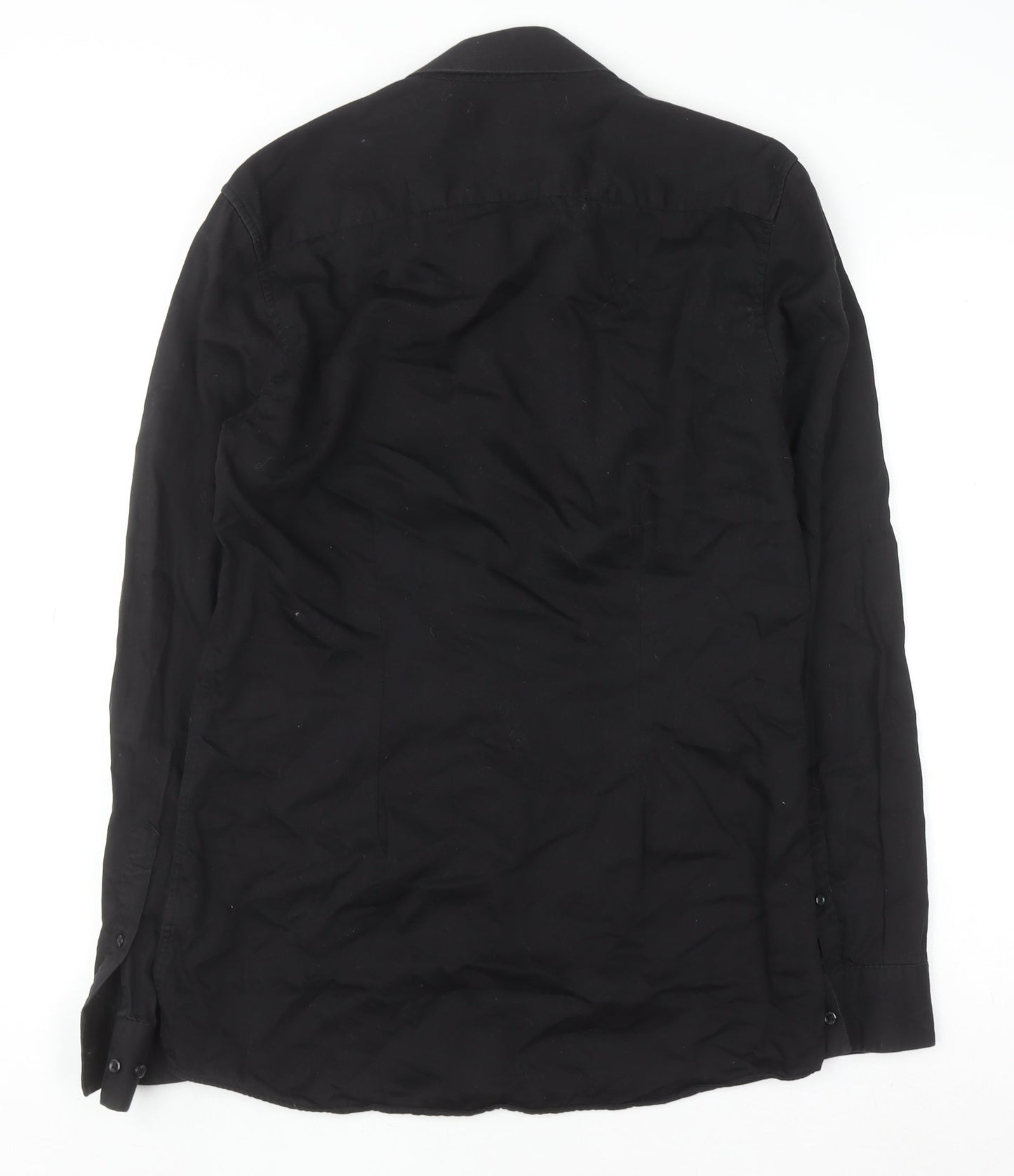 Next Men's Black Cotton Long Sleeve Button-Up Shirt Size 15 Classic Fit