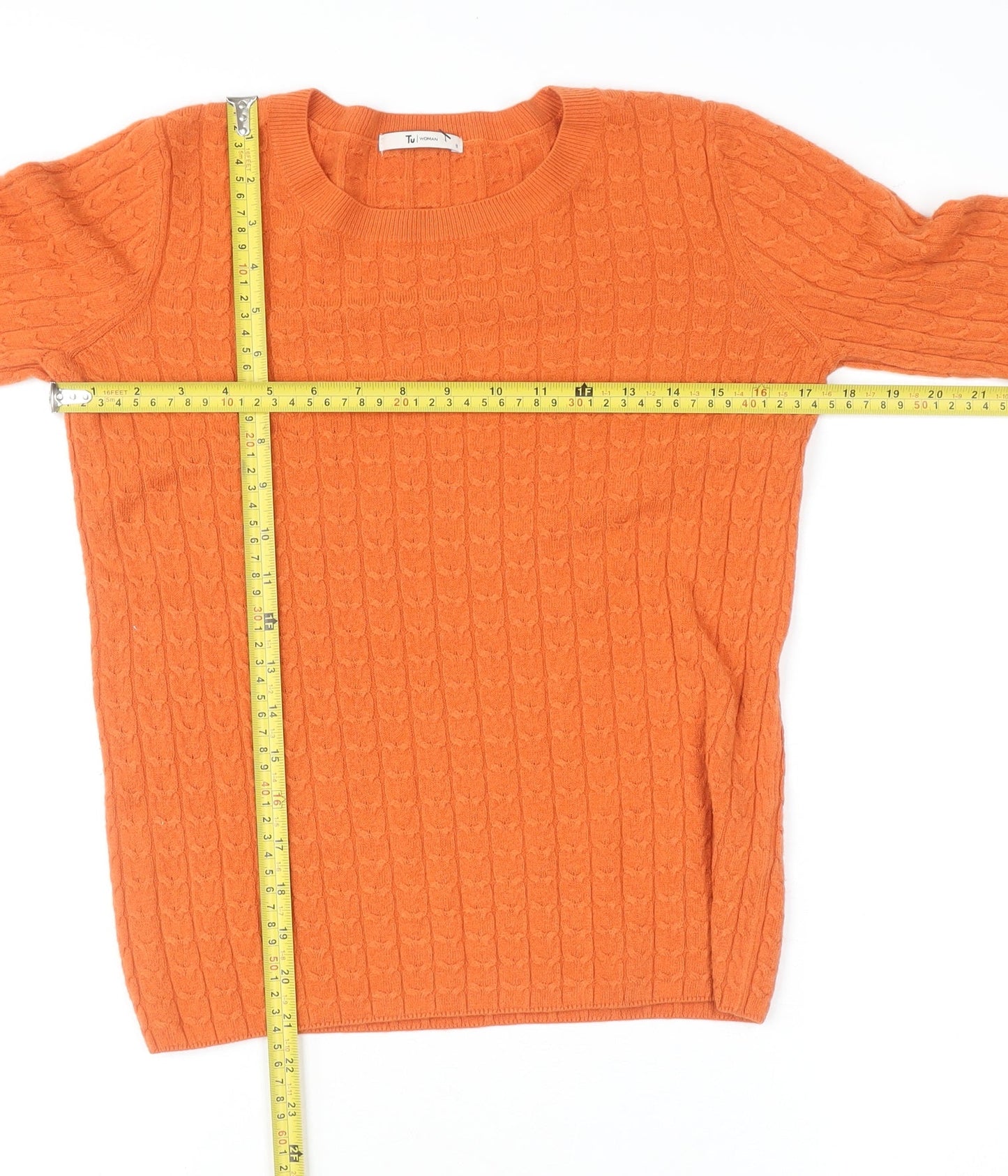 Tu Women’s Orange Cable Knit Crew Neck Jumper Size 8