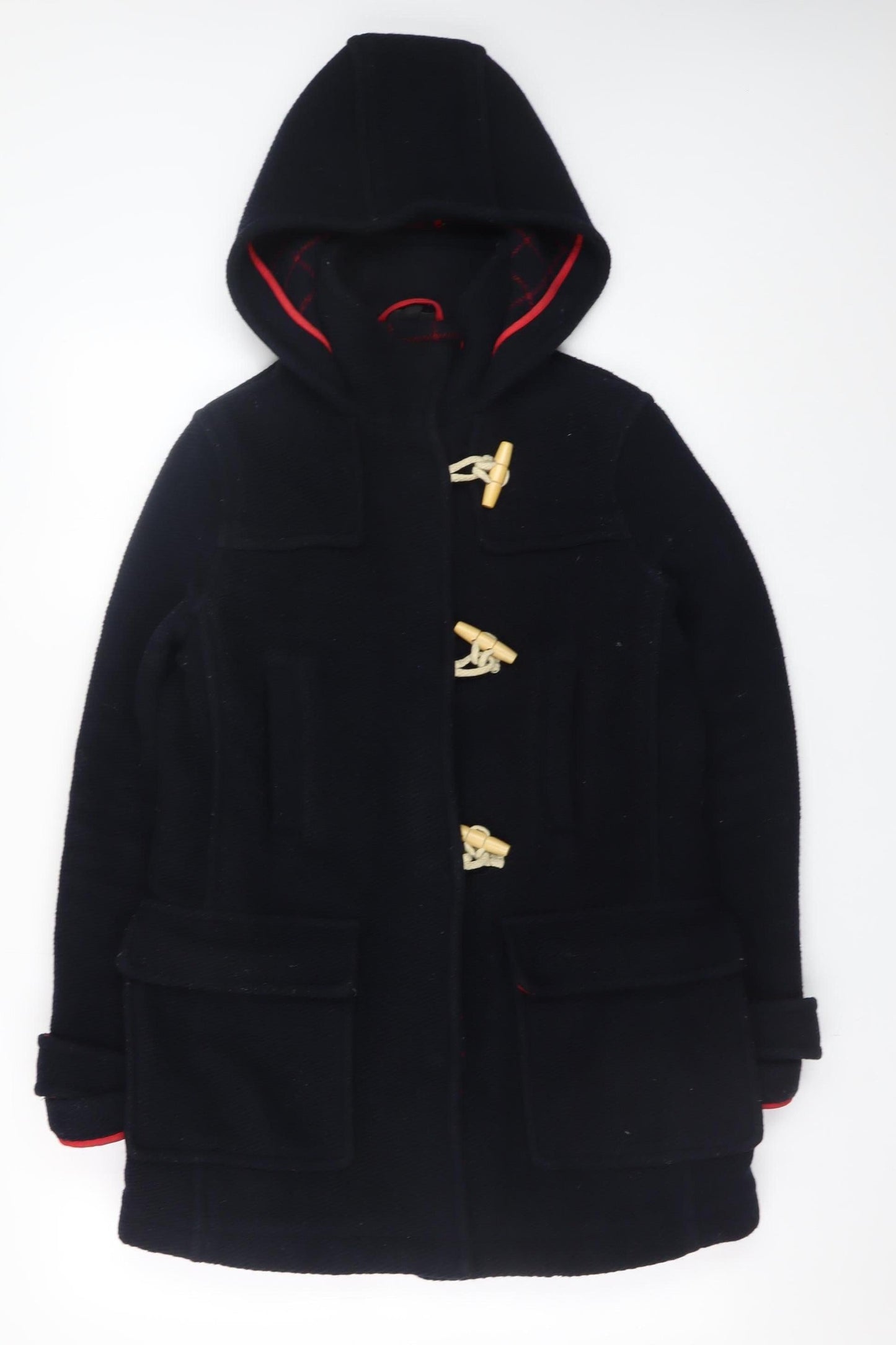 Topshop Women’s Black Wool Duffle Coat UK 8 Hooded Mid-Length