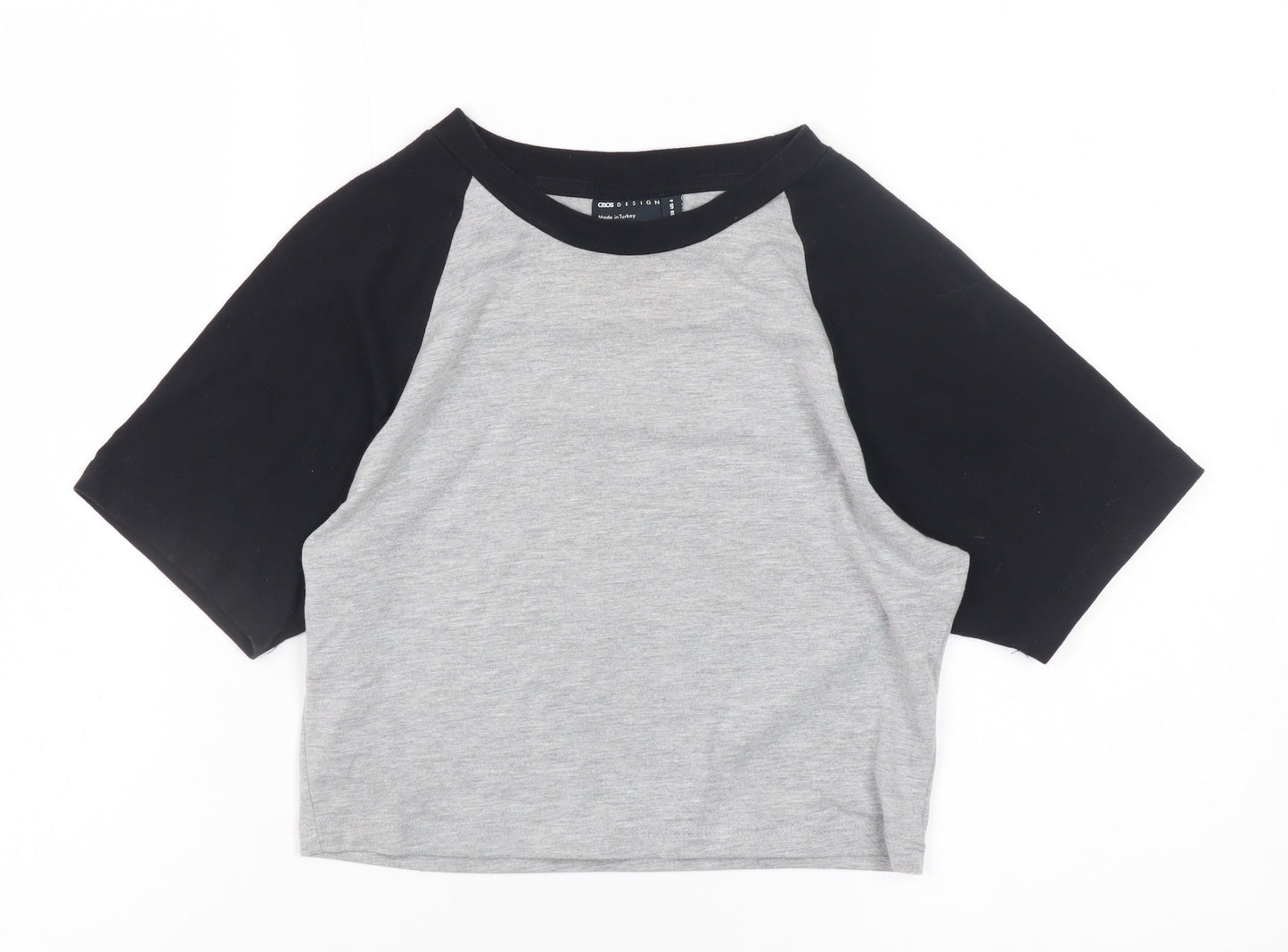 ASOS DESIGN Women’s Grey Black Cropped Raglan T-Shirt UK 10