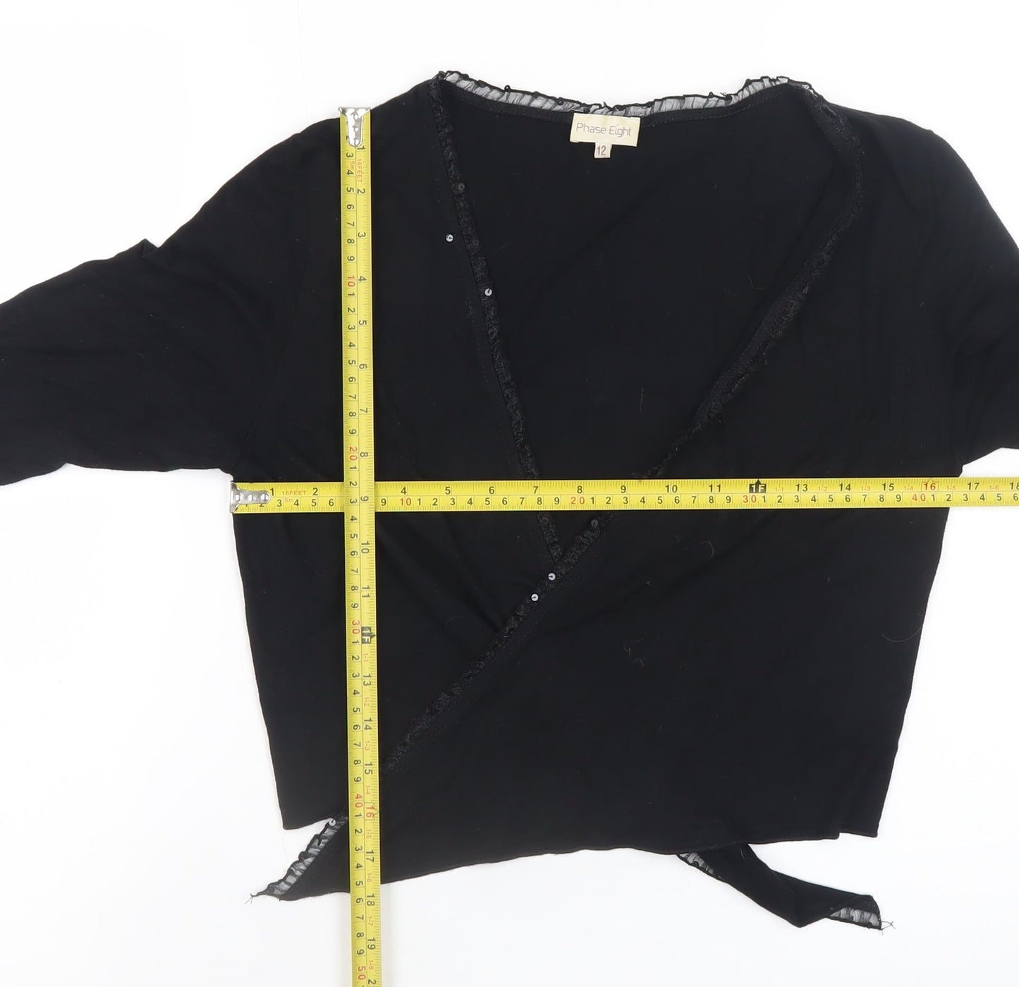 Phase Eight Women’s Black Wrap Blouse Size 12 Long Sleeve V-Neck