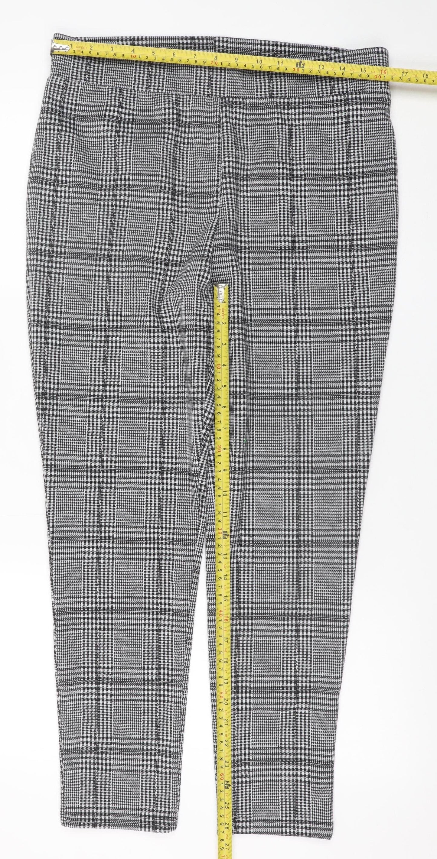 Studio Women’s Grey Plaid Tapered Stretch Trousers Size 14