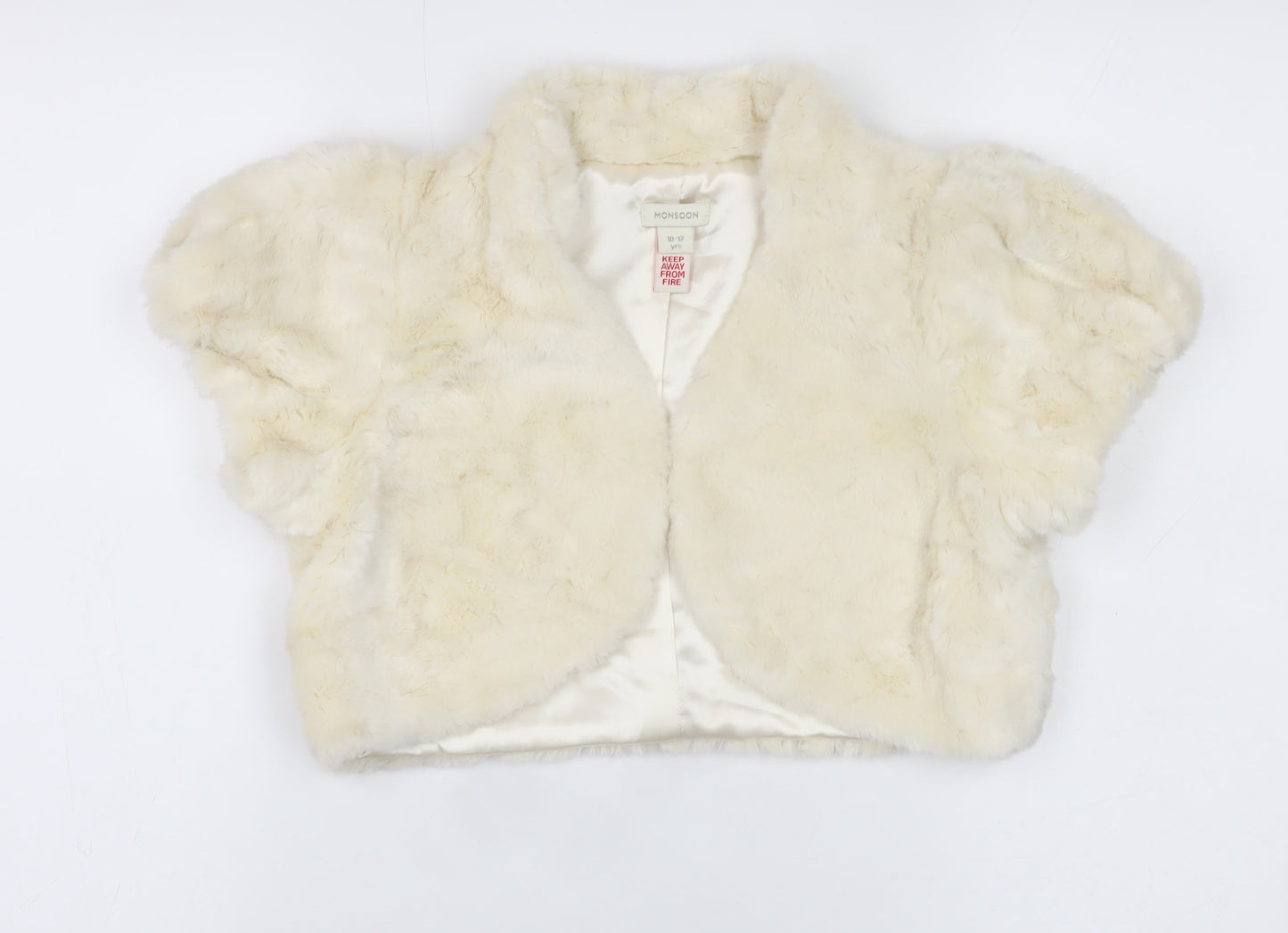 Monsoon Girls Ivory Faux Fur Cropped Bolero Jacket 10-12 Years Partywear