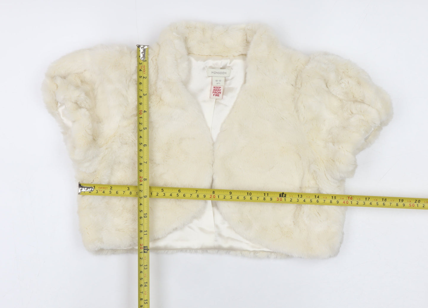 Monsoon Girls Ivory Faux Fur Cropped Bolero Jacket 10-12 Years Partywear