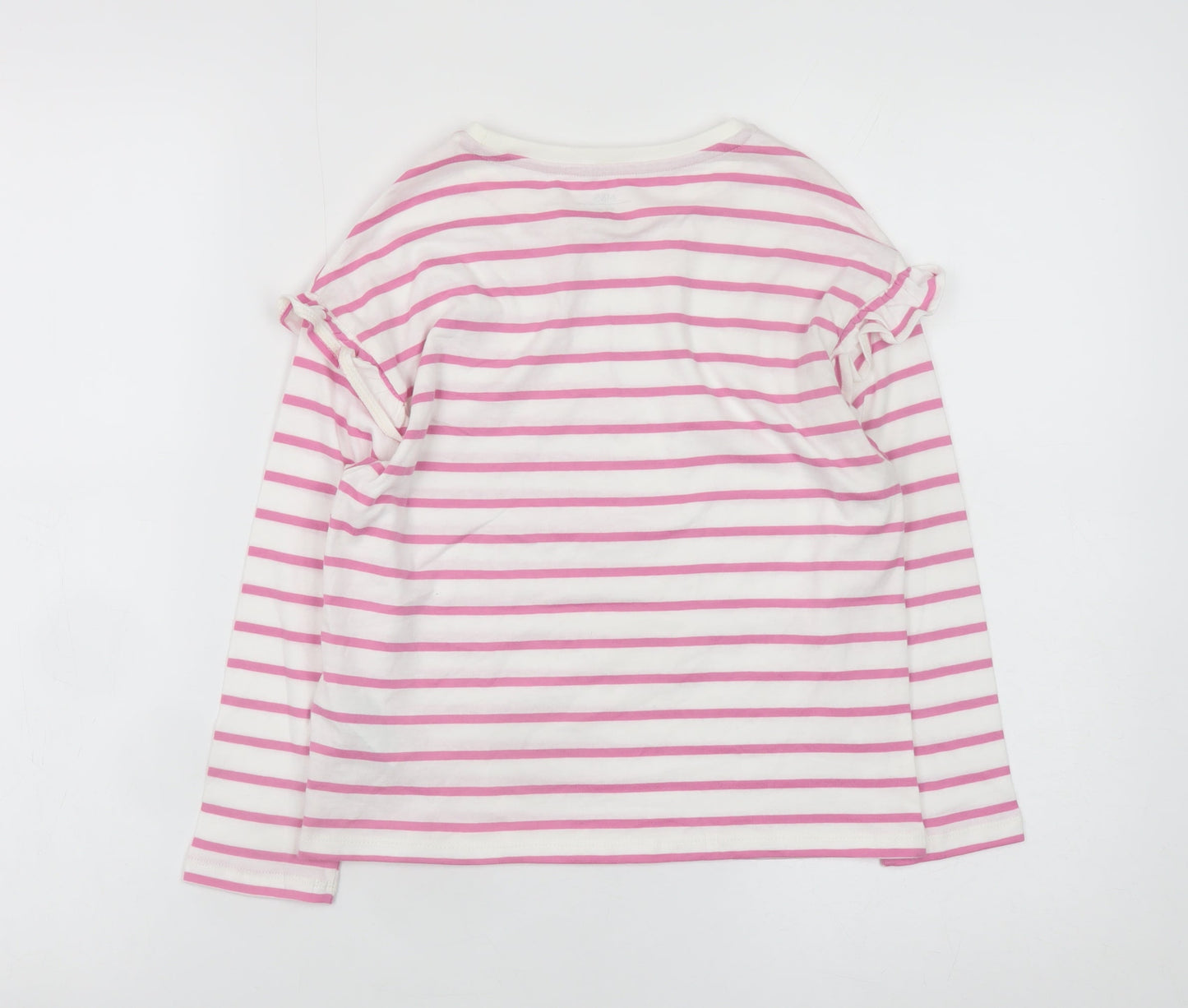 Marks and Spencer Girls Pink Stripe Long Sleeve Ruffle T-Shirt 6-7 Years