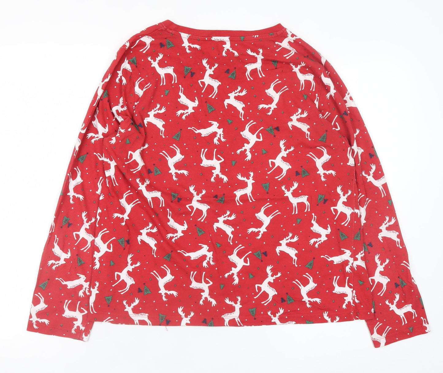 Primark Women Red Christmas Reindeer Long Sleeve Pyjama Top Size 12-14