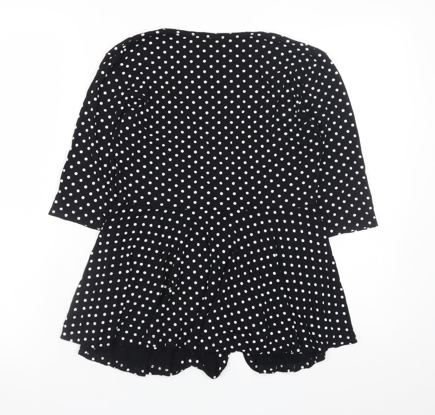 Boohoo Women’s Black Polka Dot Wrap Blouse Size 12 3/4 Sleeve