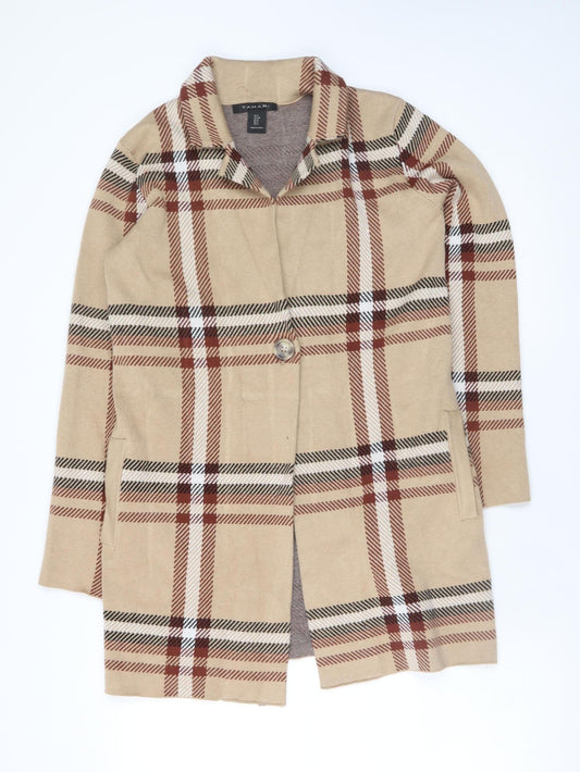 Tahari Women's Beige Check Knit Coatigan Size S Classic Work Style