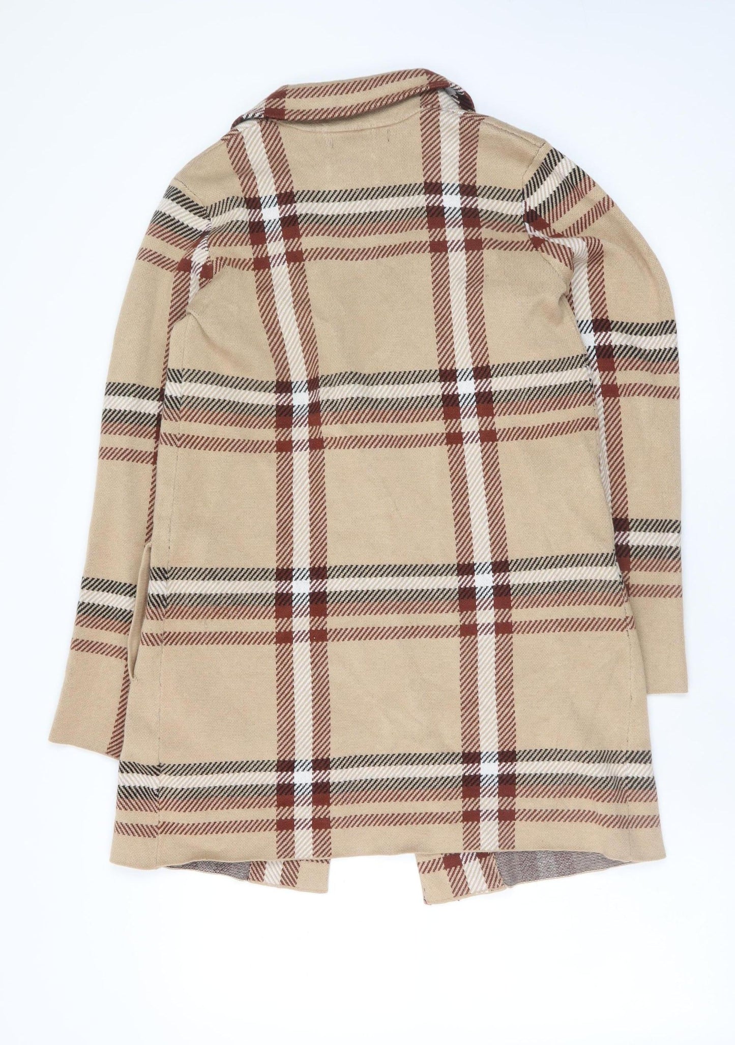 Tahari Women's Beige Check Knit Coatigan Size S Classic Work Style