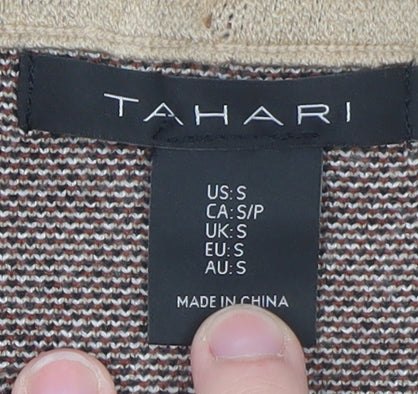 Tahari Women's Beige Check Knit Coatigan Size S Classic Work Style