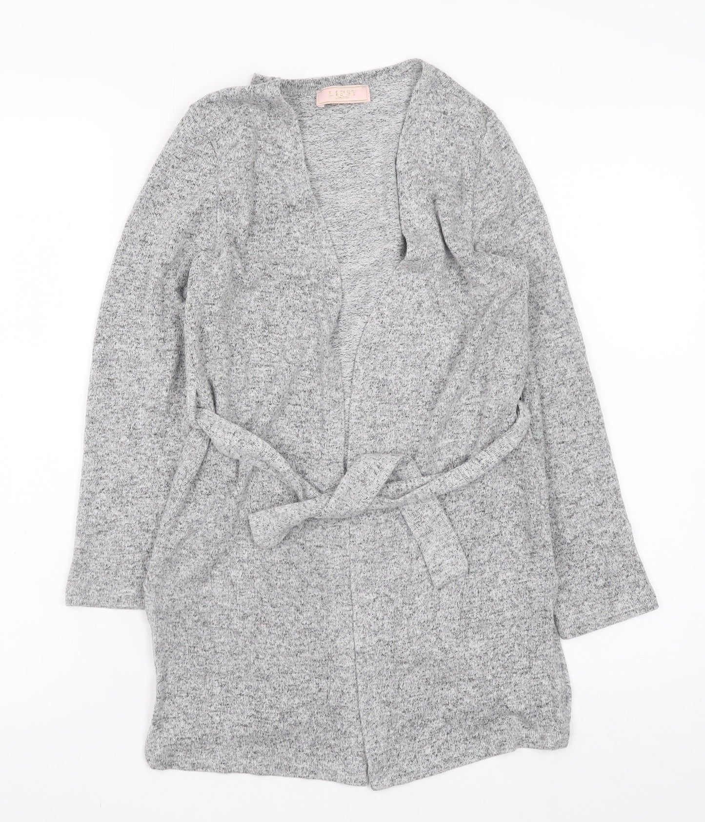 Lipsy Teens Grey Belted Knit Cardigan Size 10 Long Sleeve V-Neck