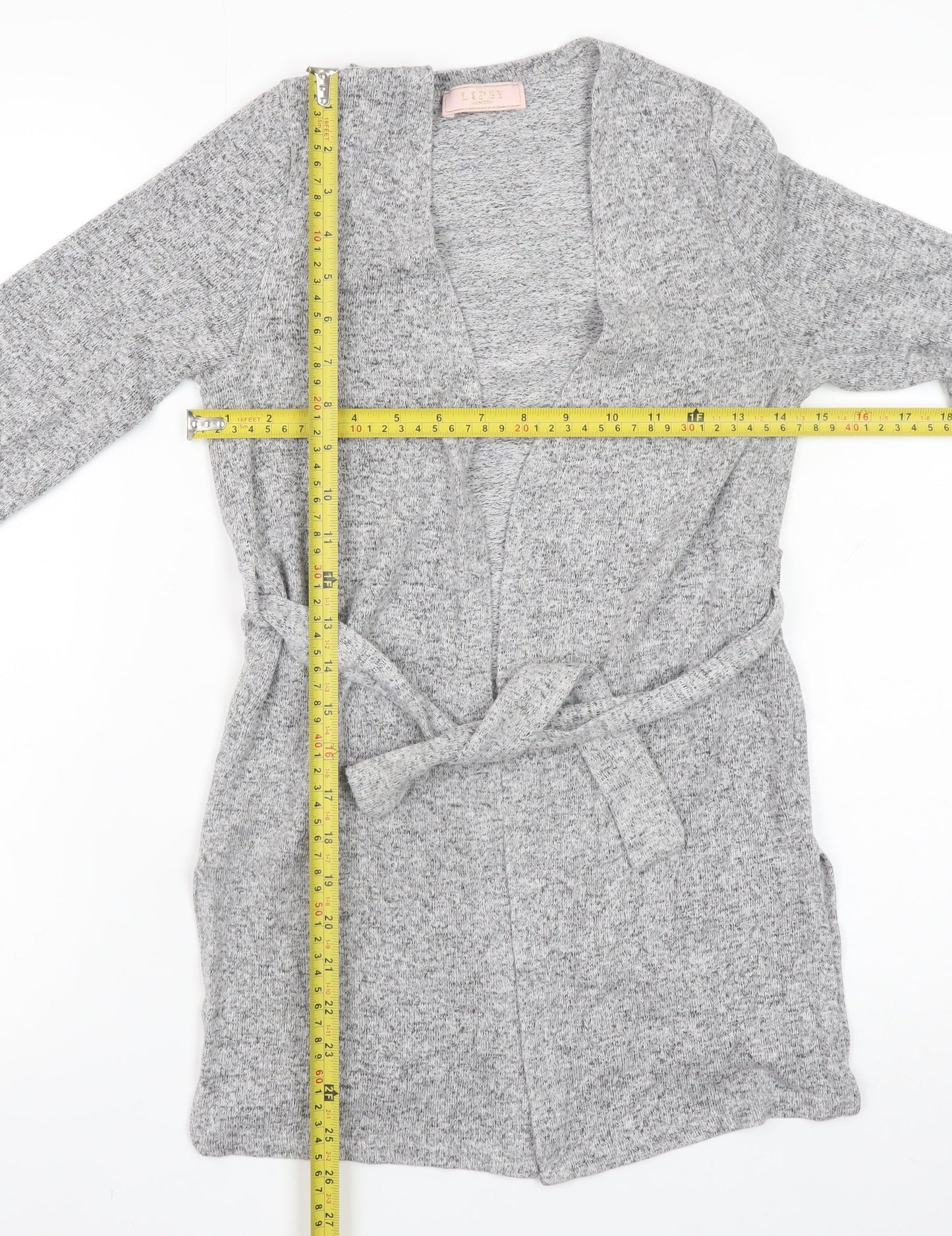 Lipsy Teens Grey Belted Knit Cardigan Size 10 Long Sleeve V-Neck