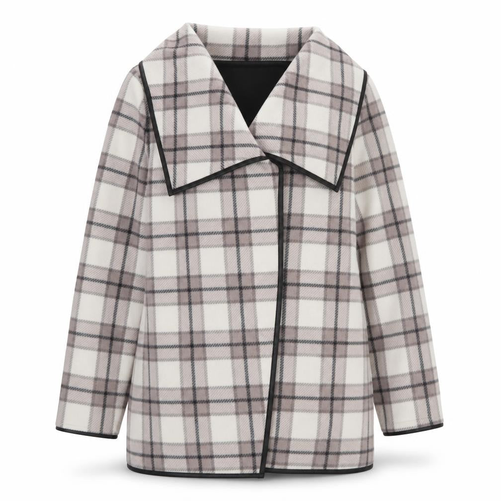 Effeti Modo Women Beige Check Mid-Length Overcoat Size L