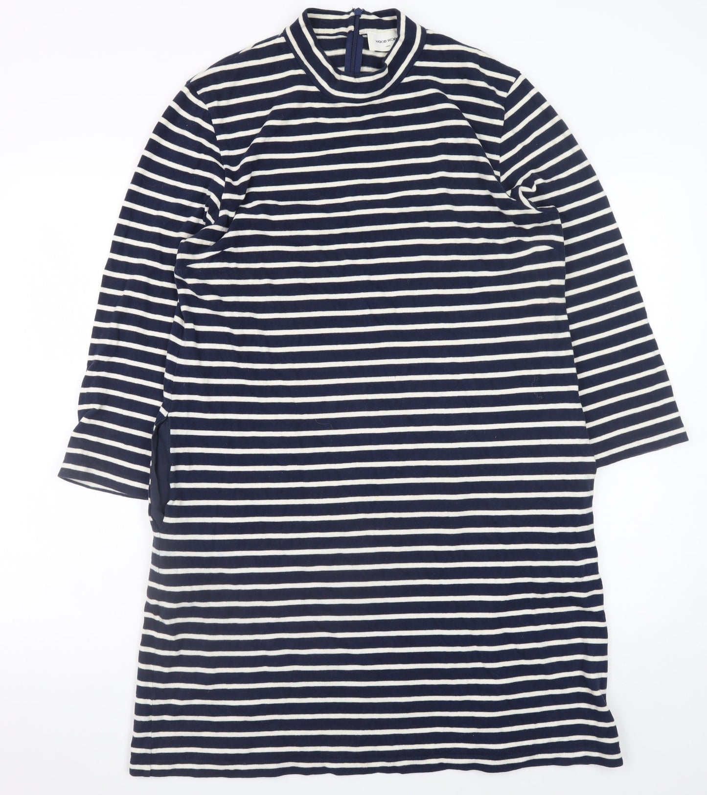 Wood Wood Women’s Blue White Striped T-Shirt Dress L Cotton