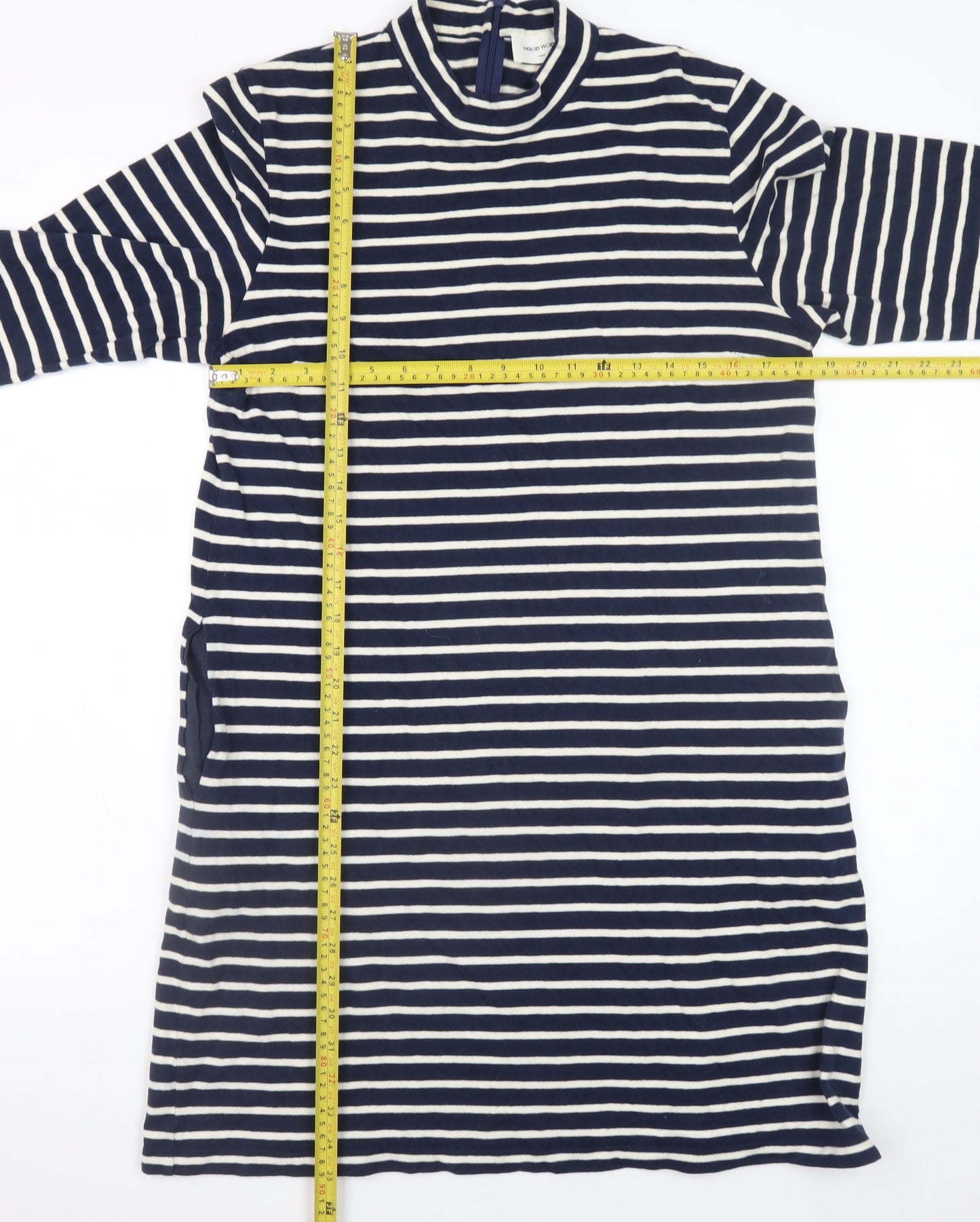 Wood Wood Women’s Blue White Striped T-Shirt Dress L Cotton