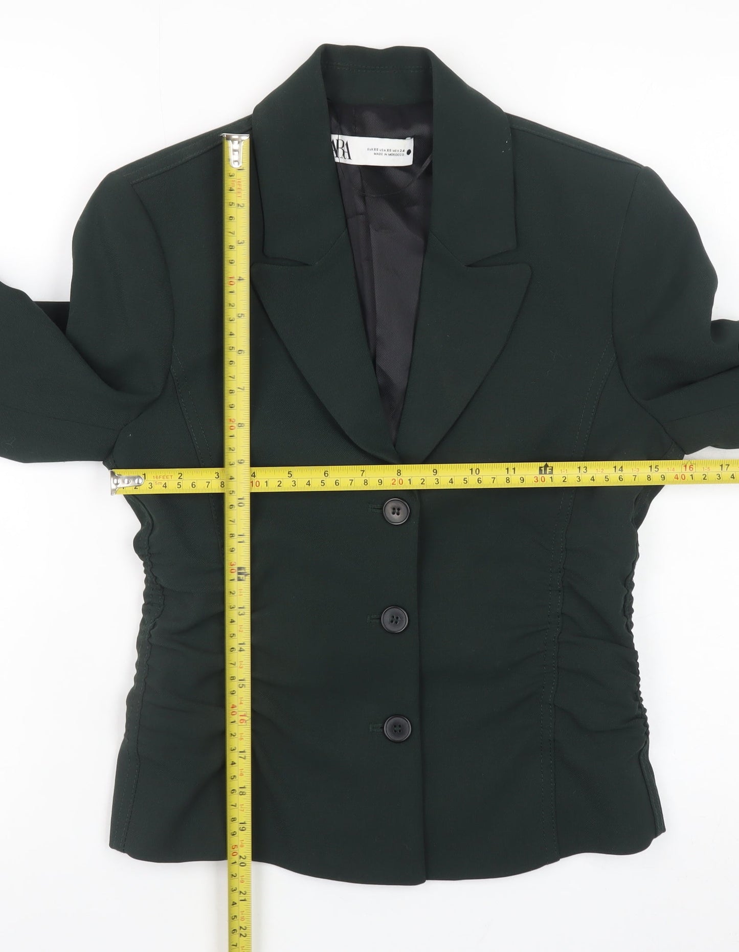 Zara Women Green Wool Blend Blazer XS Slim Fit Classic Style