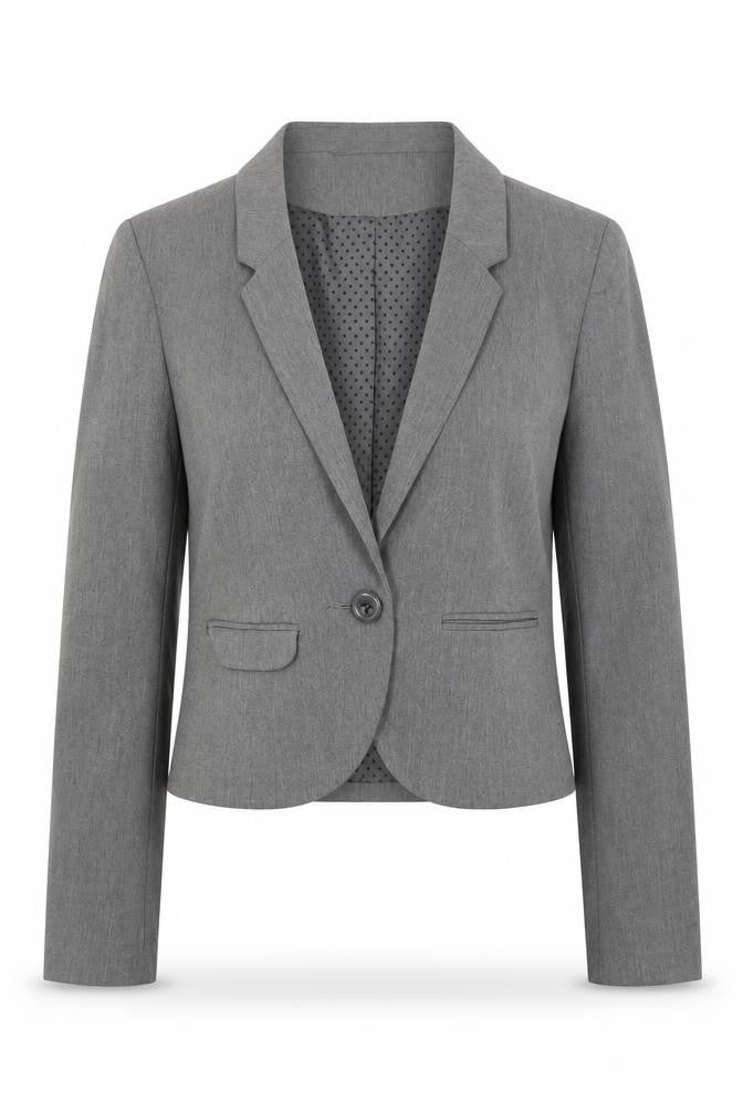 H&M Women Grey Cropped Blazer Jacket Size 10 Lined Single-Breasted