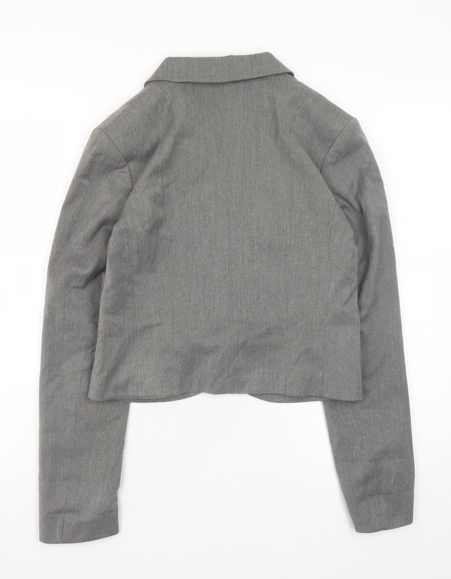 H&M Women Grey Cropped Blazer Jacket Size 10 Lined Single-Breasted