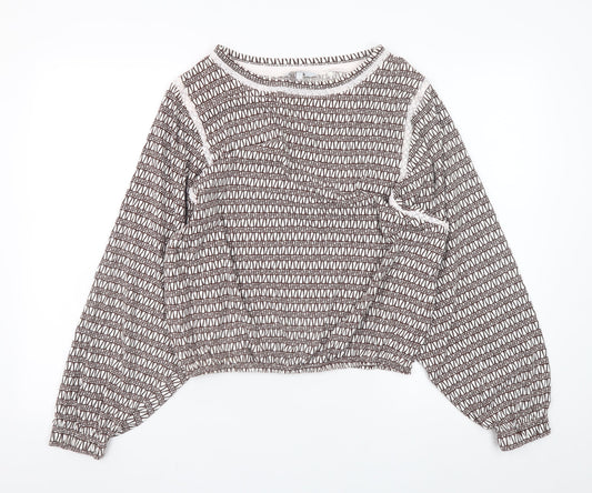 Next Women’s Brown Geometric Cotton Cropped Blouse Size 8