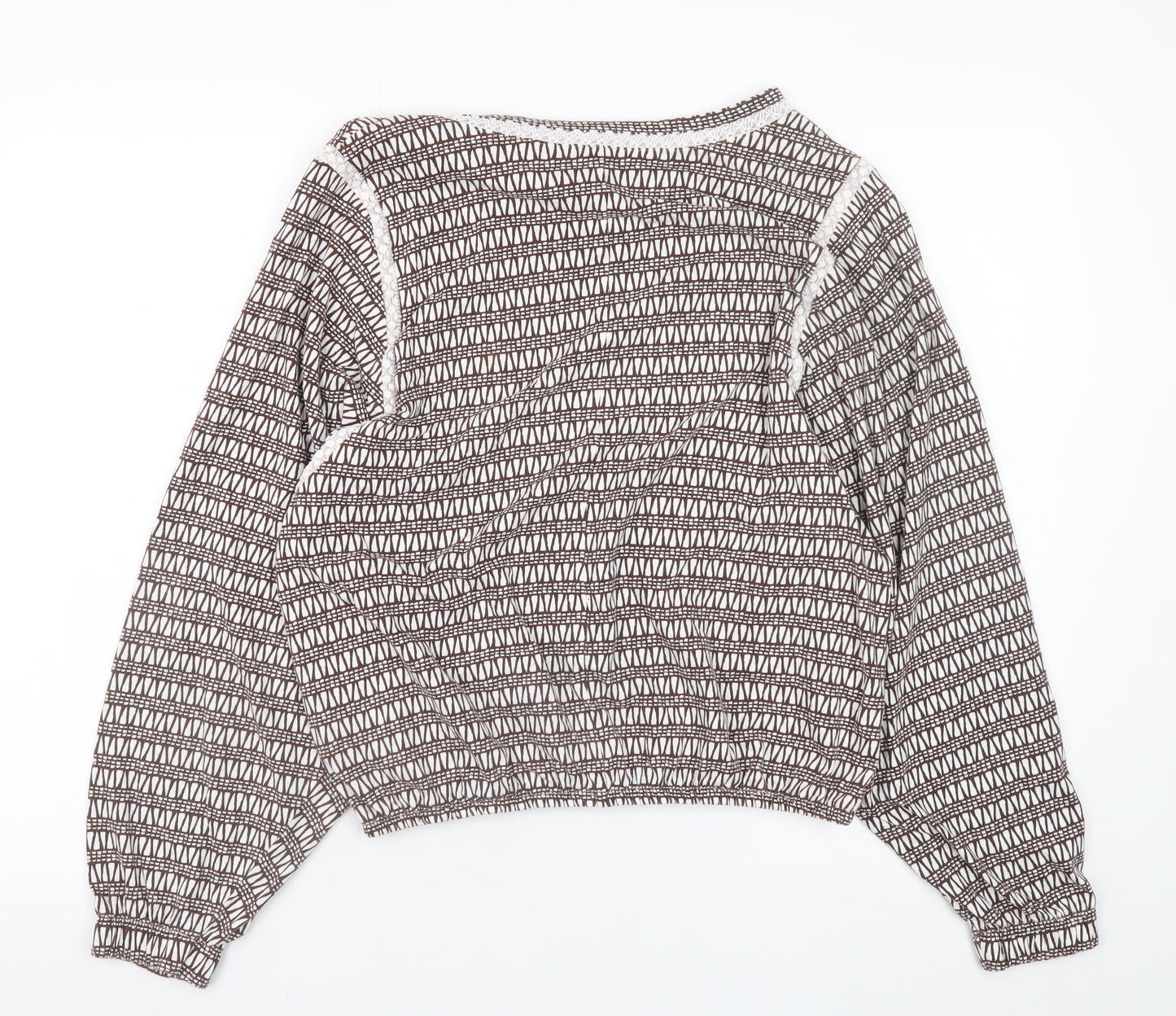 Next Women’s Brown Geometric Cotton Cropped Blouse Size 8
