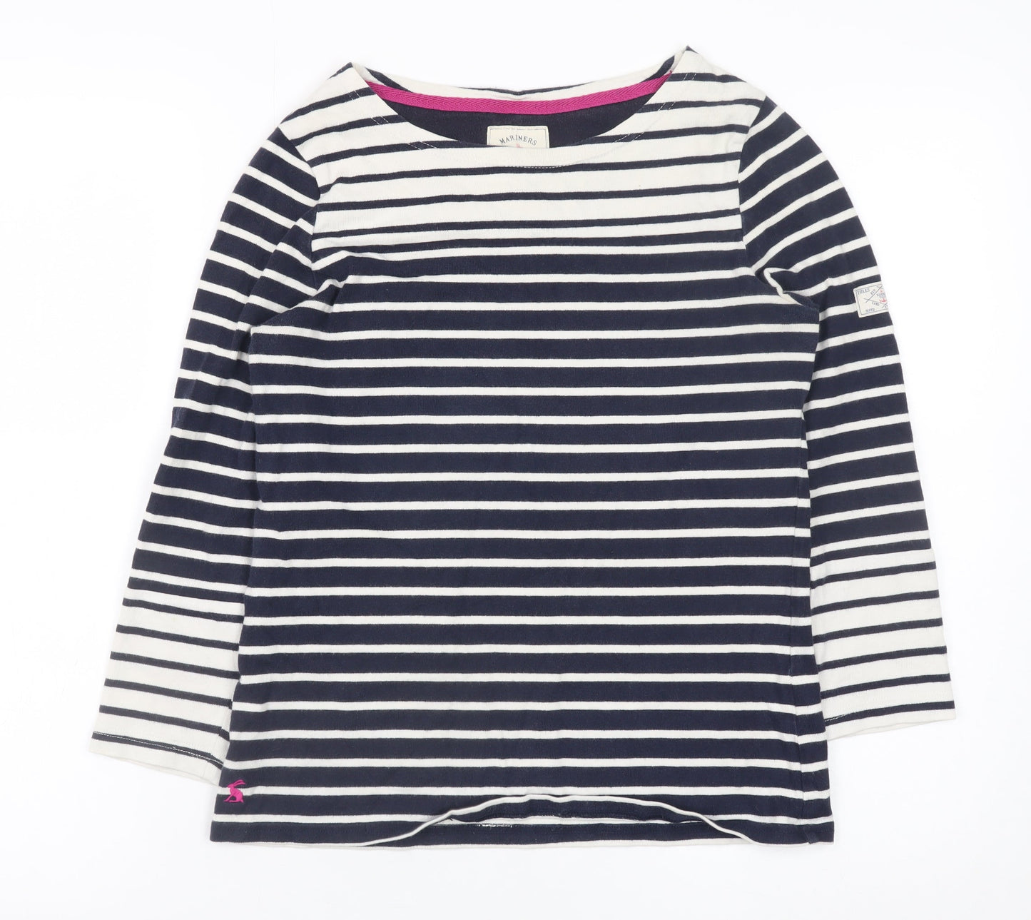 Joules Women’s Blue Striped 3/4 Sleeve Boat Neck Cotton Top UK 8