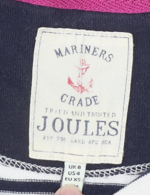 Joules Women’s Blue Striped 3/4 Sleeve Boat Neck Cotton Top UK 8