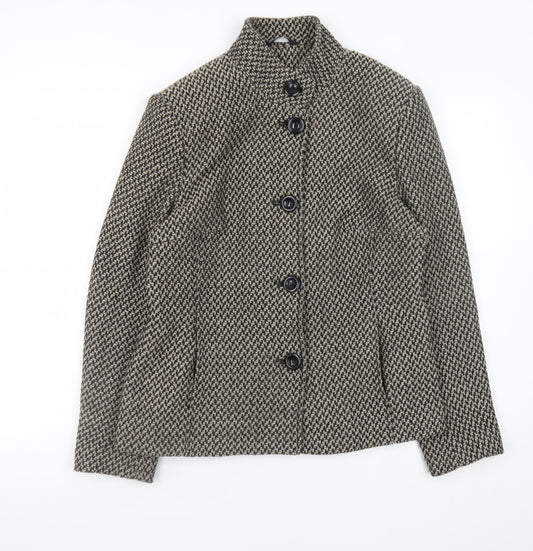BHS Women's Brown Wool Blend Tweed Button Jacket Size 16