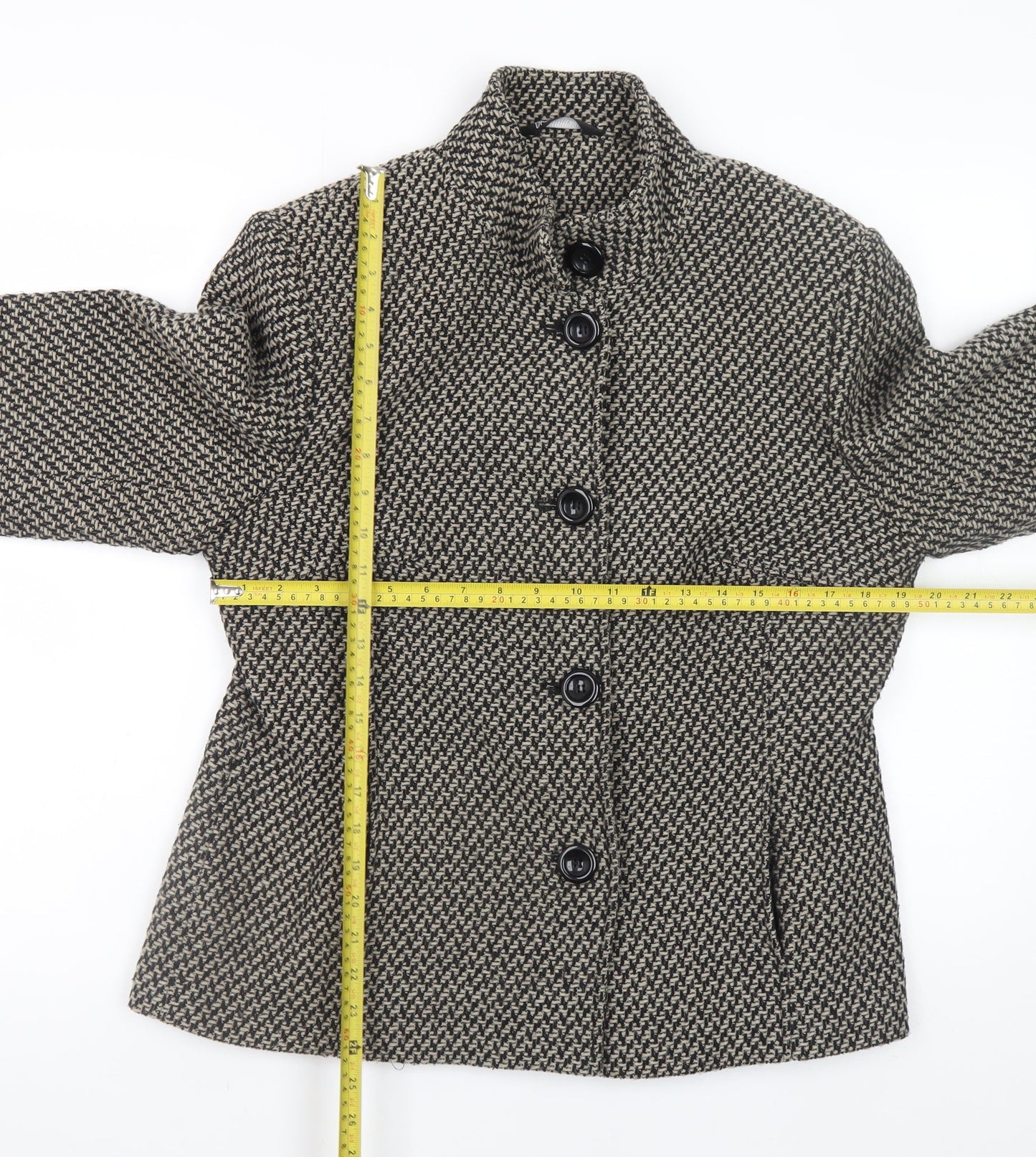 BHS Women's Brown Wool Blend Tweed Button Jacket Size 16
