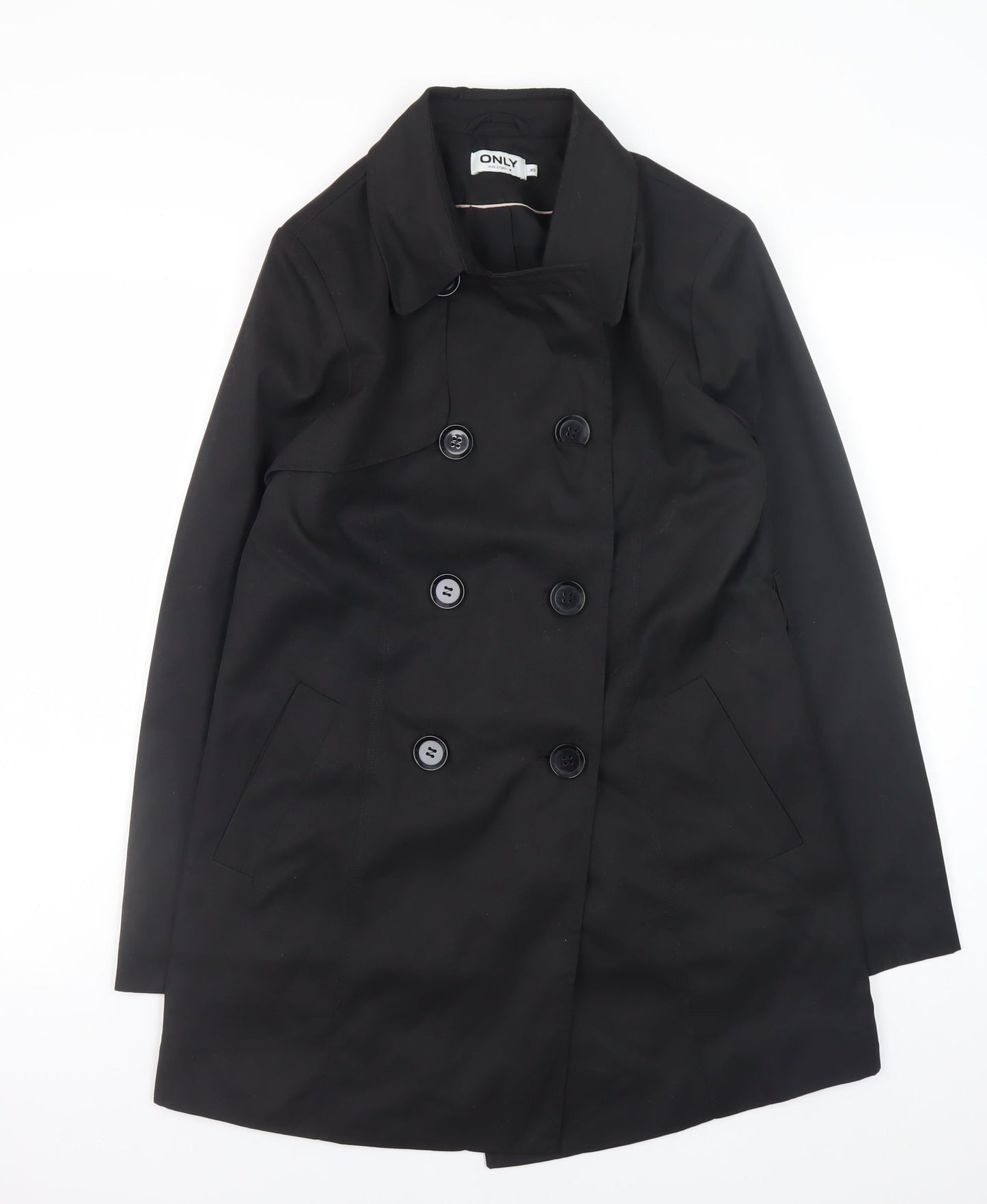 ONLY Women's Black XS Pea Coat Mid-Length Double Breasted Jacket