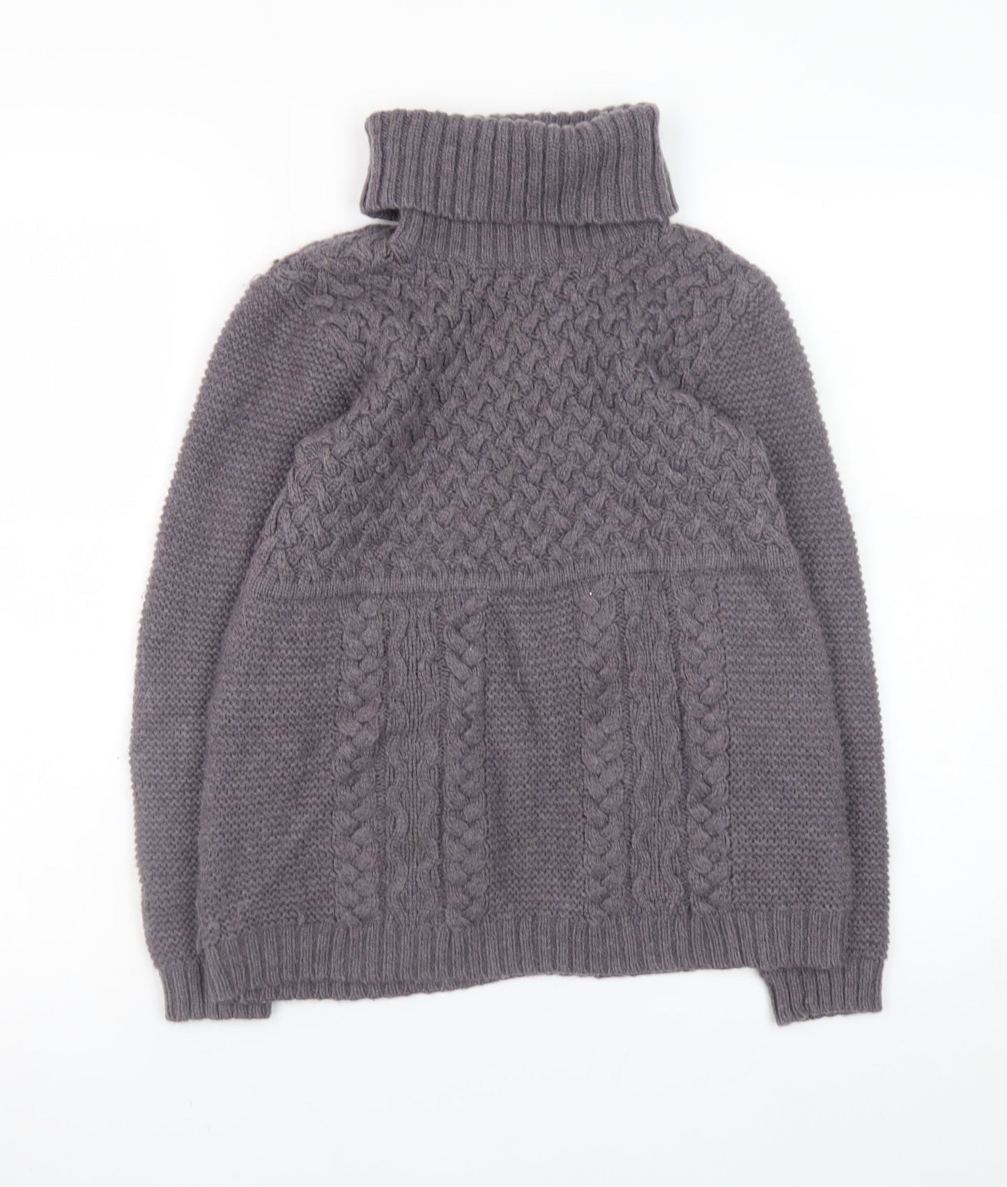 Boden Women’s Grey Roll Neck Chunky-Knit Wool Jumper Size 14
