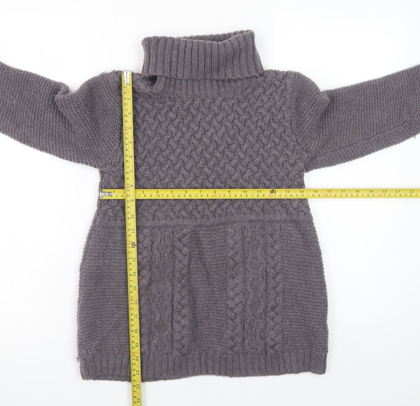 Boden Women’s Grey Roll Neck Chunky-Knit Wool Jumper Size 14