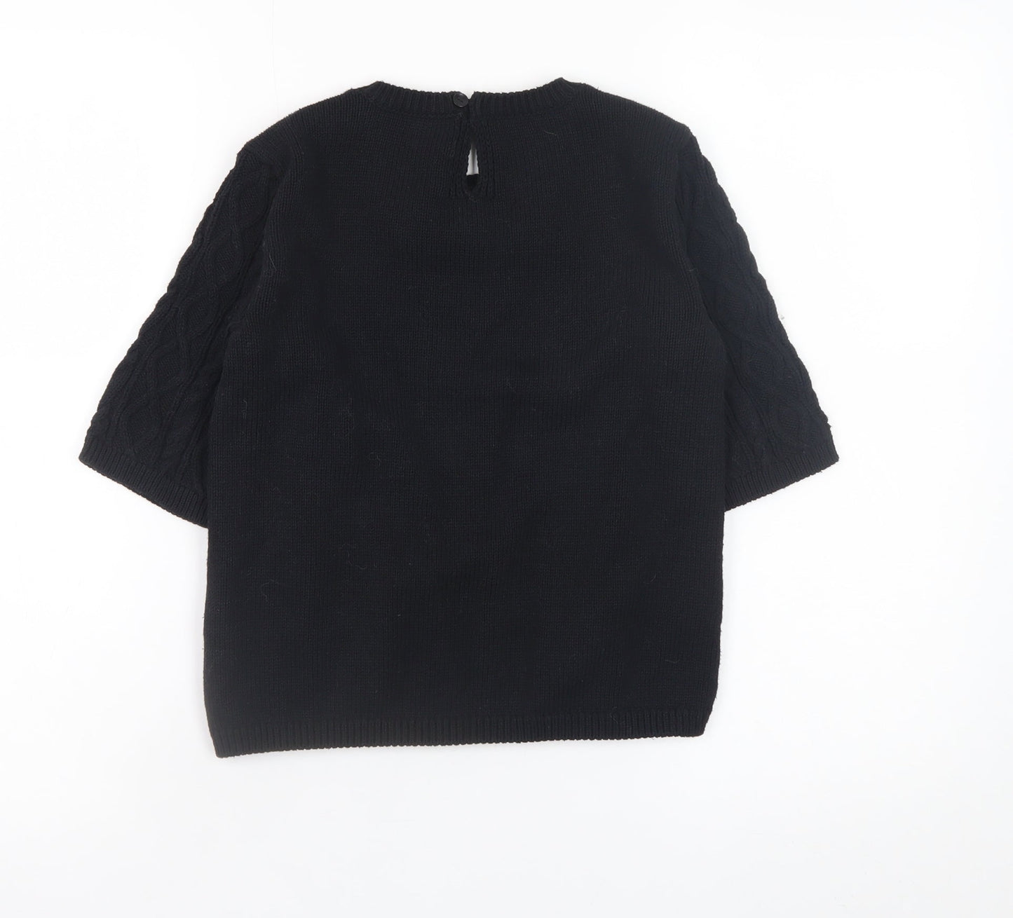Marks and Spencer Women's Black Beaded Cable Knit Short Sleeve Jumper Size S