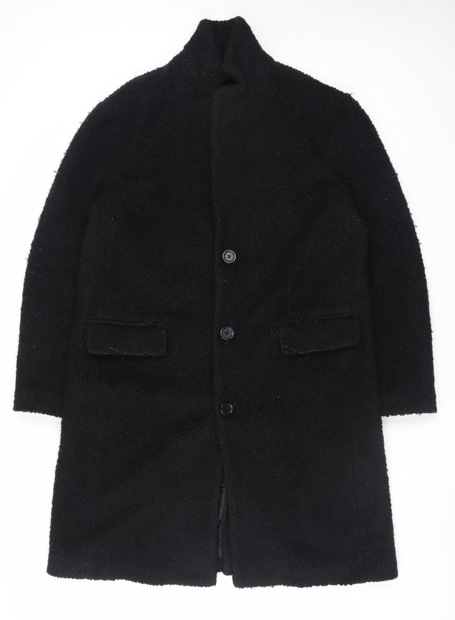 Zara Man Black Wool Blend Mens Mid-Length Overcoat L