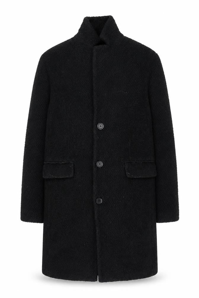 Zara Man Black Wool Blend Mens Mid-Length Overcoat L