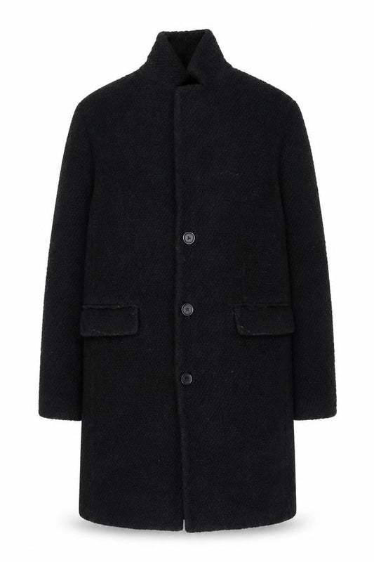 Zara Man Black Wool Blend Mens Mid-Length Overcoat L