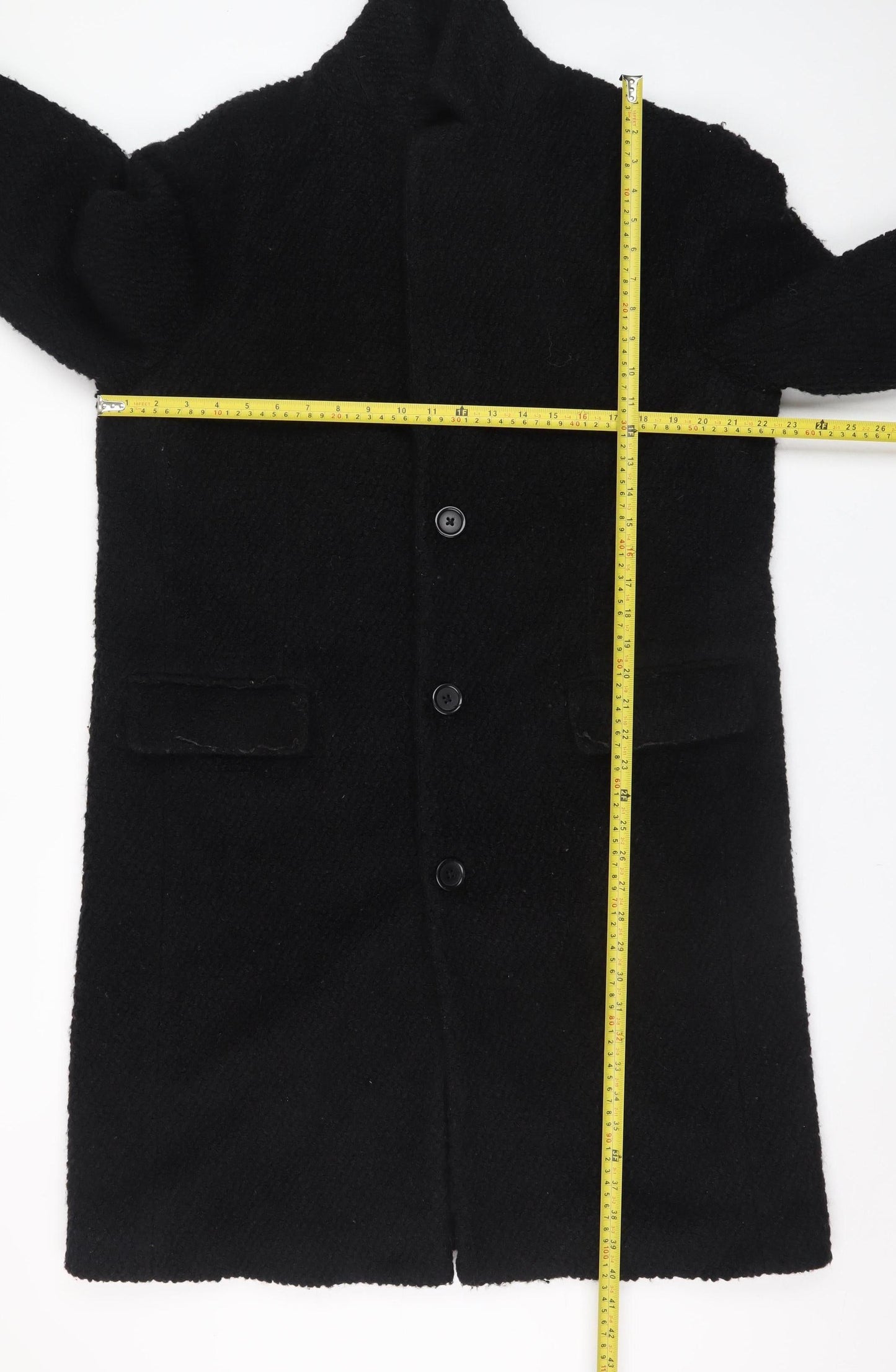 Zara Man Black Wool Blend Mens Mid-Length Overcoat L