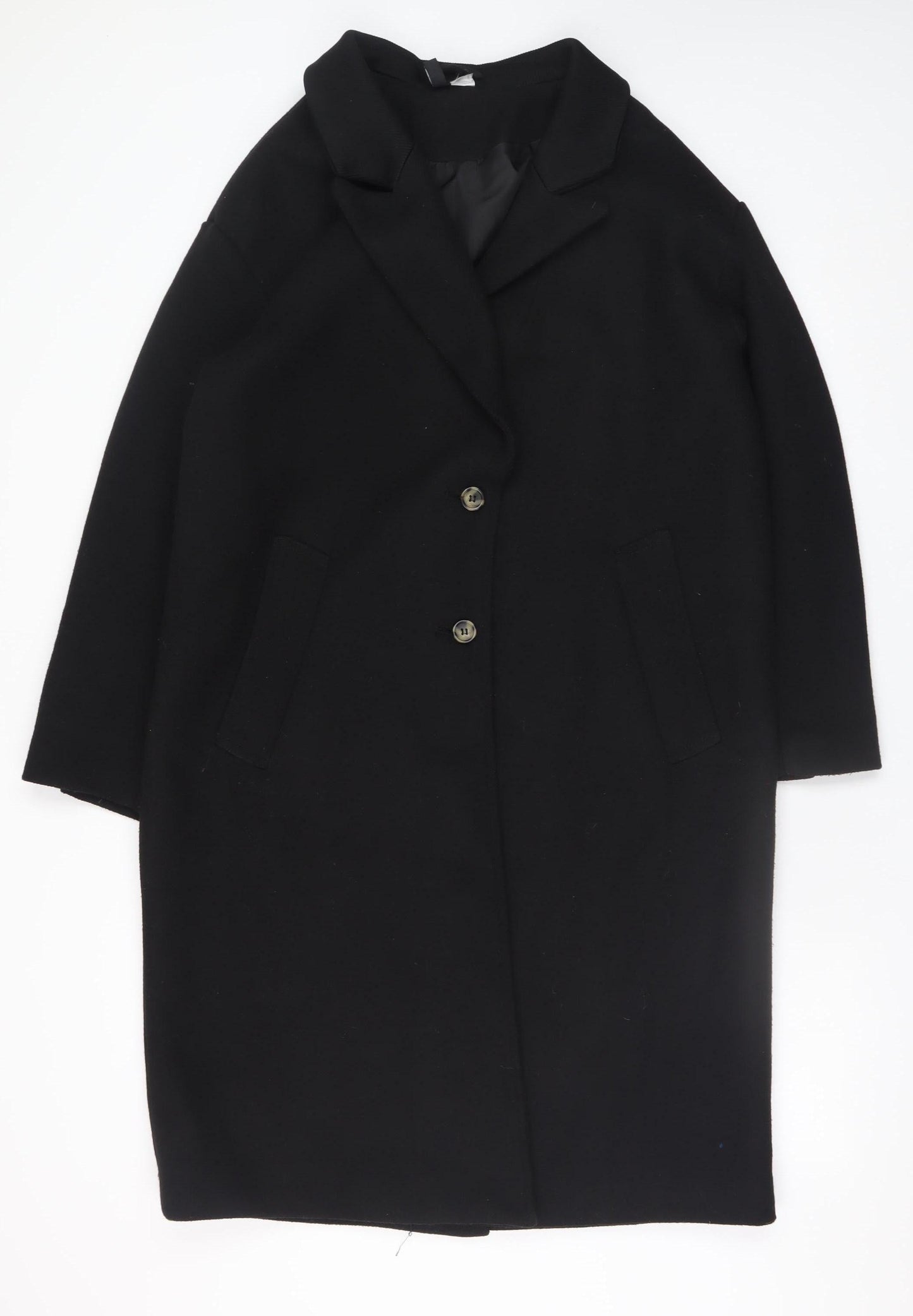 H&M Women's Black Long Wool Blend Overcoat Size 8