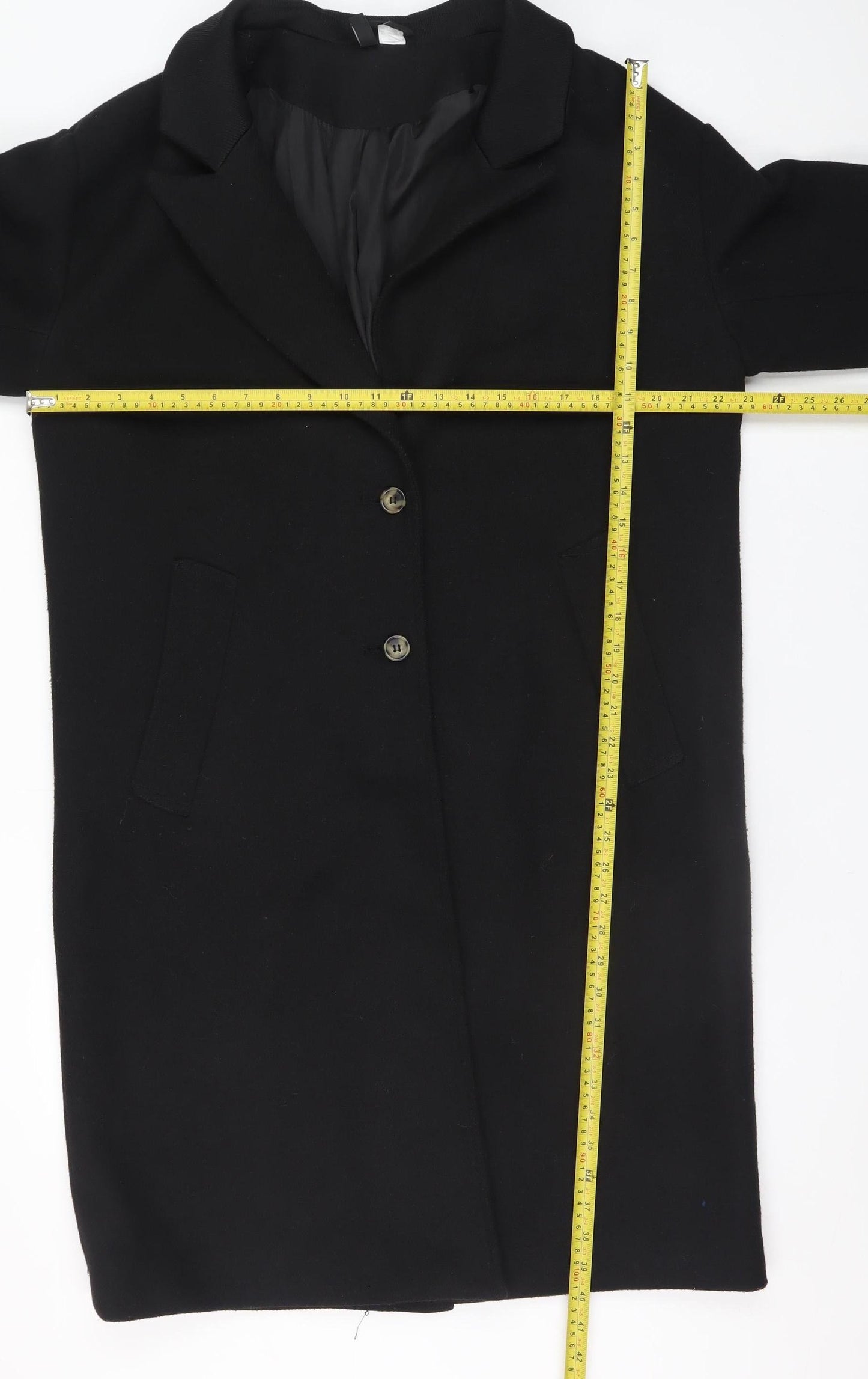 H&M Women's Black Long Wool Blend Overcoat Size 8