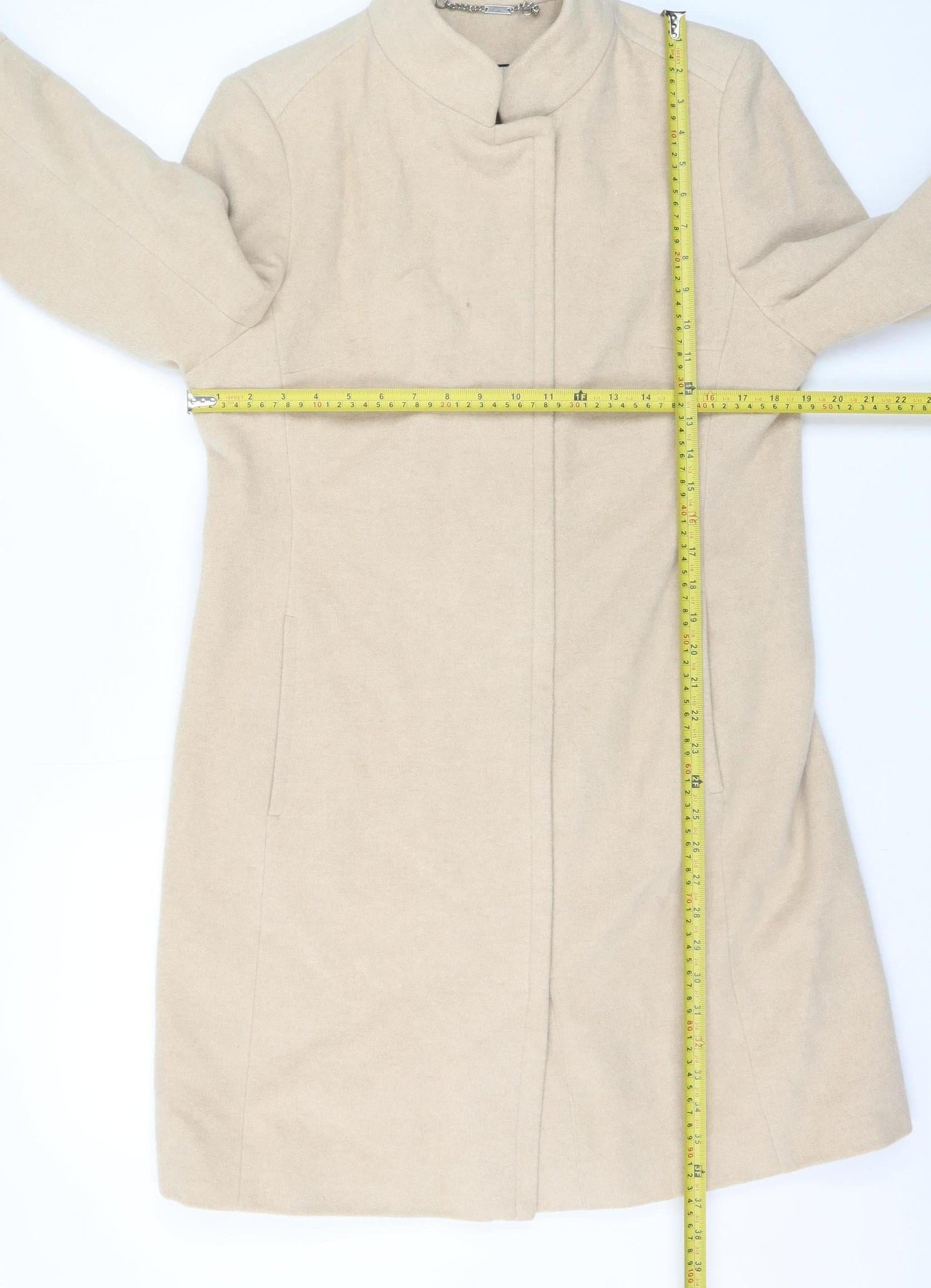Next Women Beige Wool Blend Long Overcoat UK 14 Classic Style