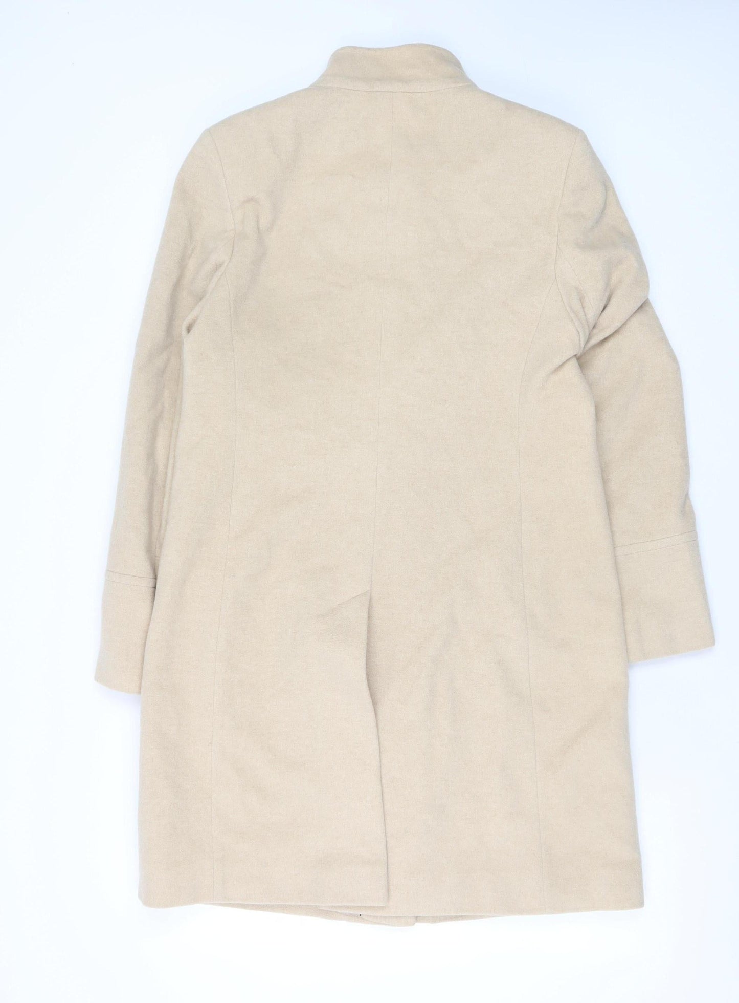Next Women Beige Wool Blend Long Overcoat UK 14 Classic Style