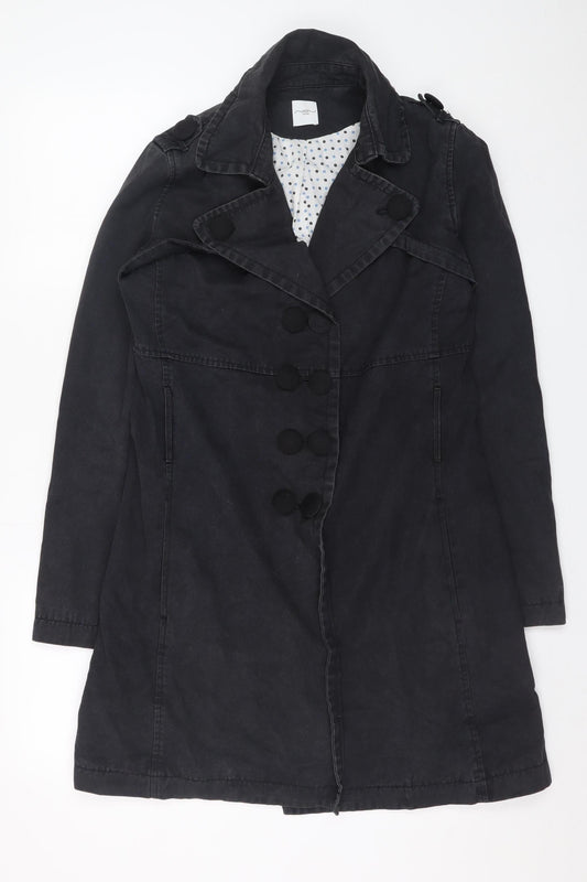 New Look Women’s Black Cotton Trench Coat Size 10 Long Sleeve Casual