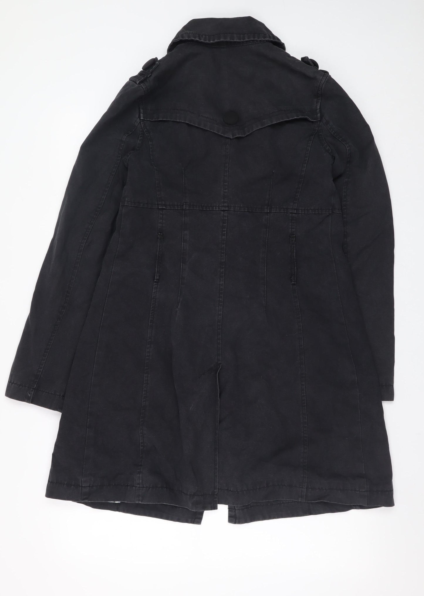 New Look Women’s Black Cotton Trench Coat Size 10 Long Sleeve Casual