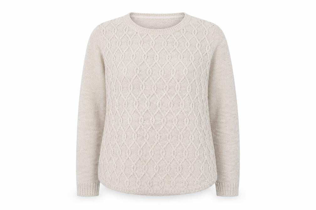 Marks & Spencer Women Beige Cable Knit Cotton Jumper Size 12
