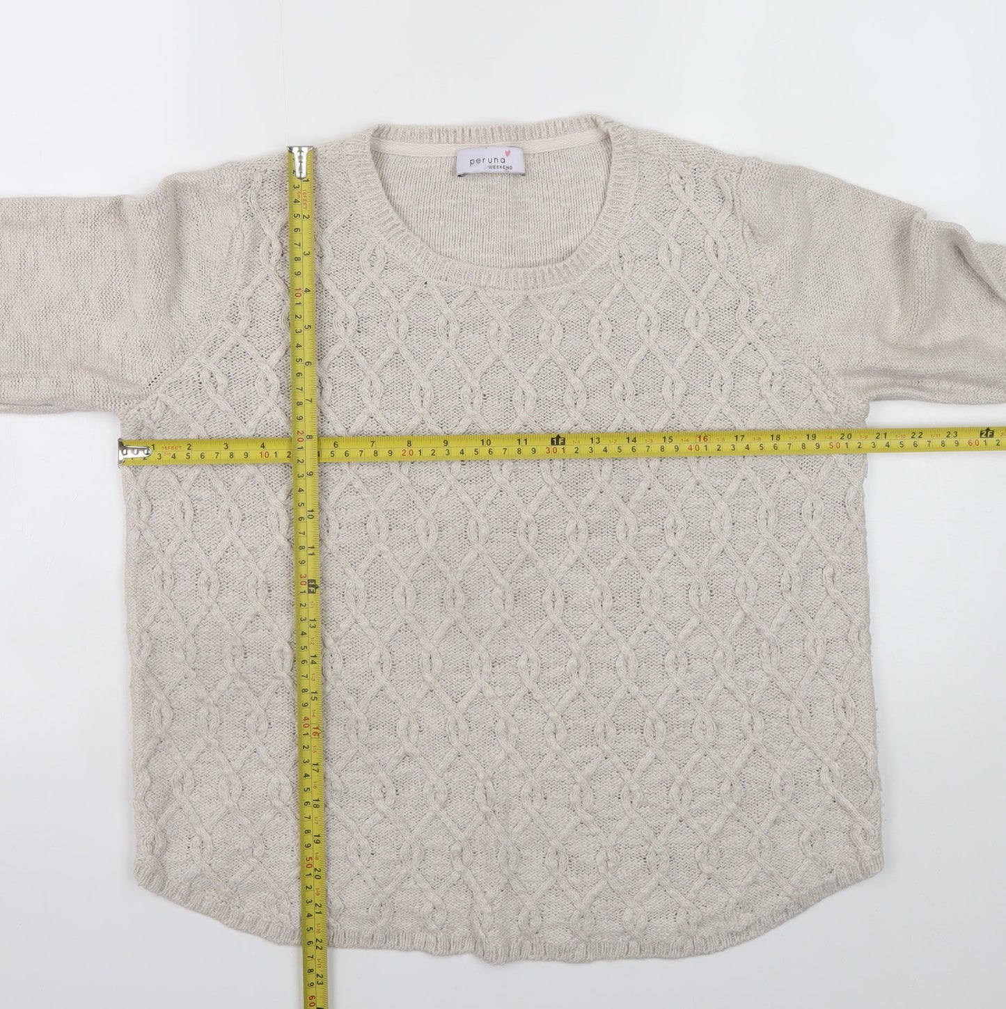 Marks and Spencer Women Beige Cable Knit Cotton Jumper Size 12